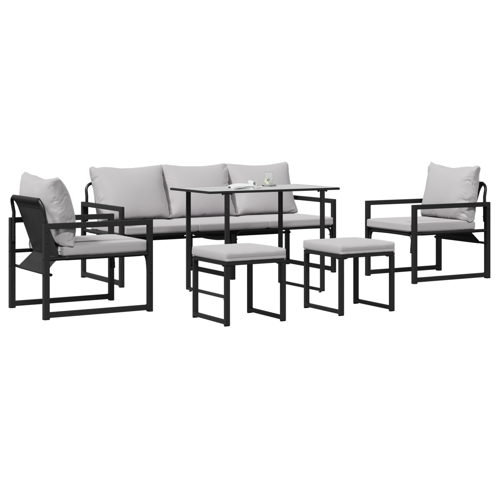 vidaXL Tuin Sofa Set met kussen 6 pcs Zwart 61 x 72.5 x 71 cm Staal