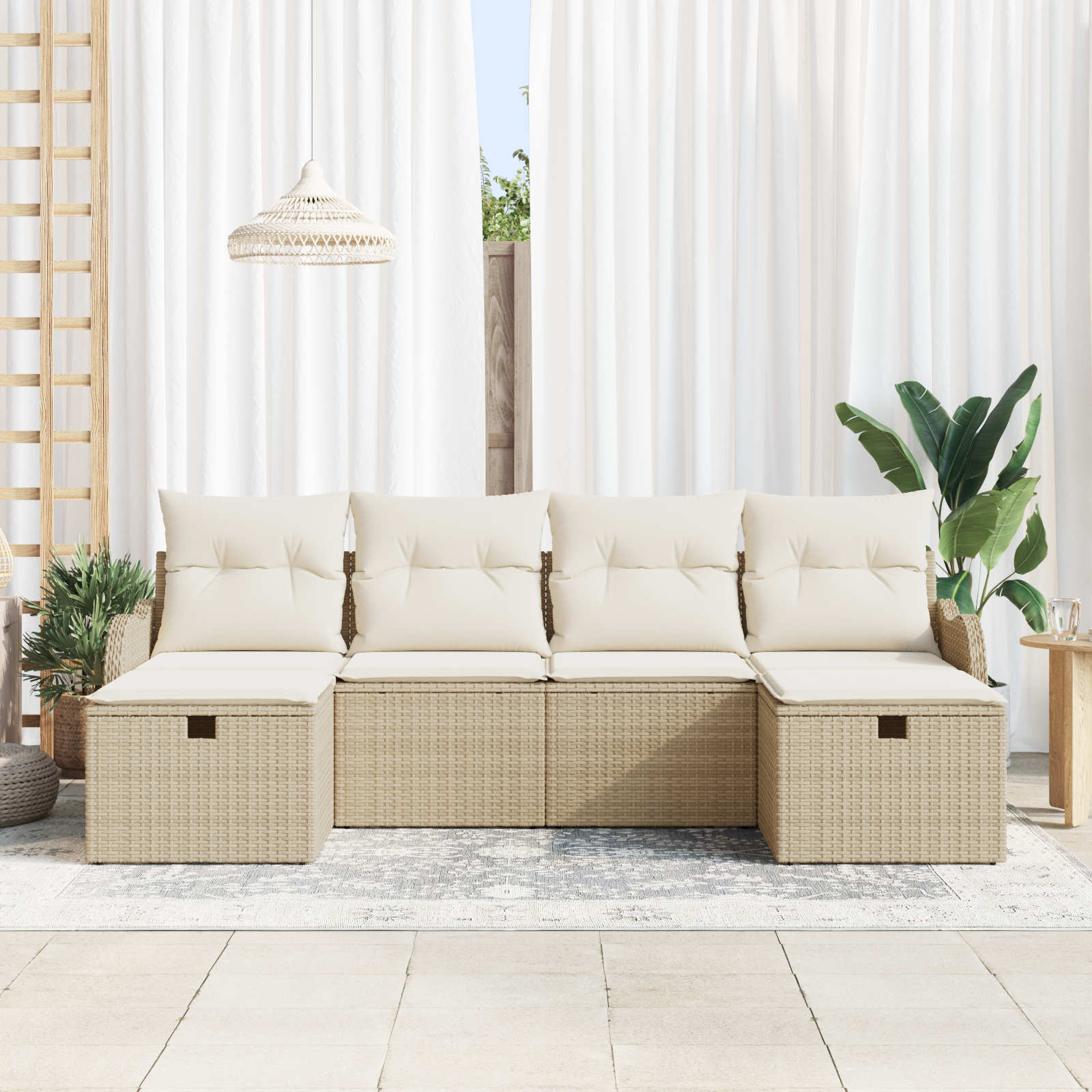 vidaXL 6-delige Tuin Sofa Set met Kussens in Beige van Poly Riet