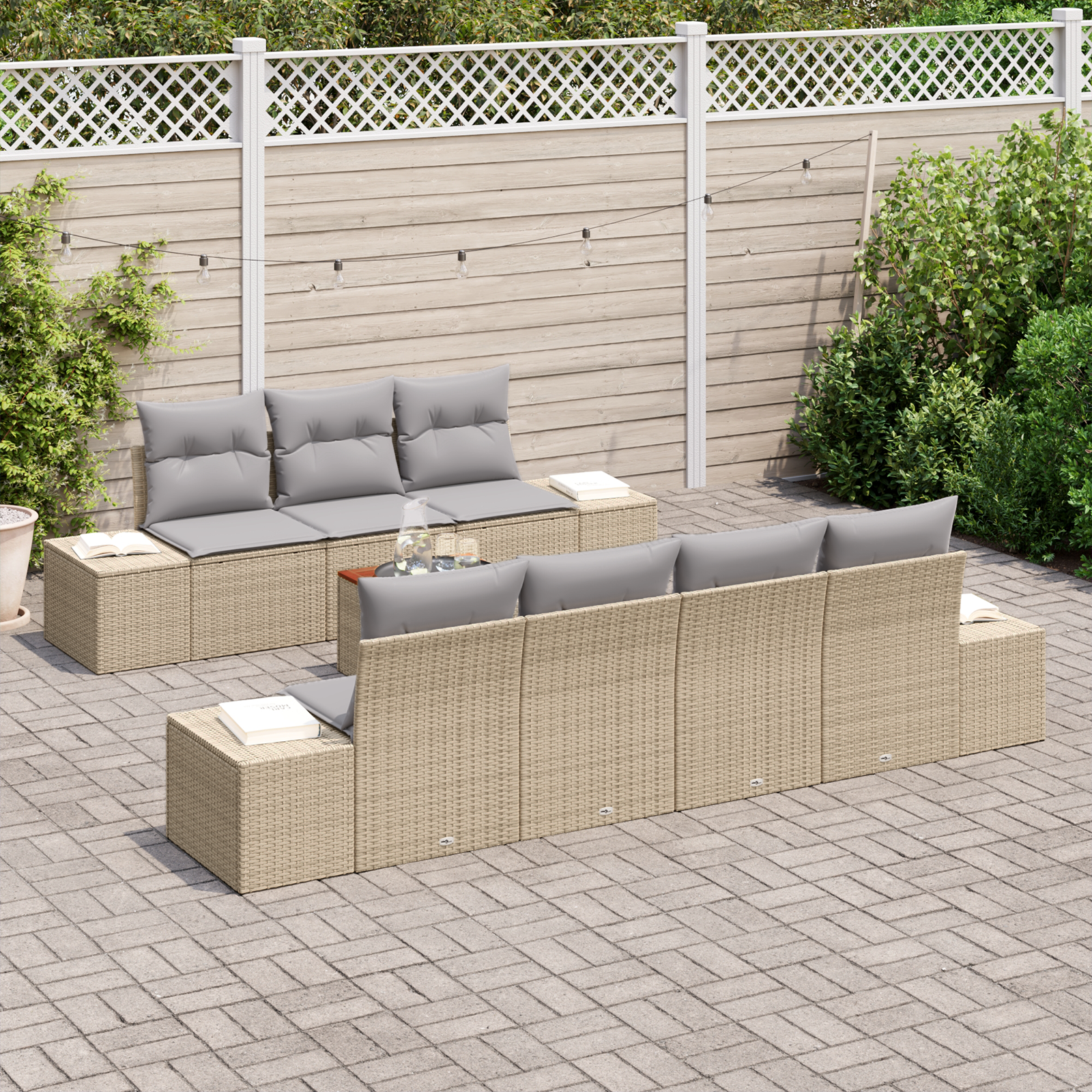 vidaXL Tuin Sofa Set 8 pcs Beige, lichtgrijs 55 x 55 x 37 cm