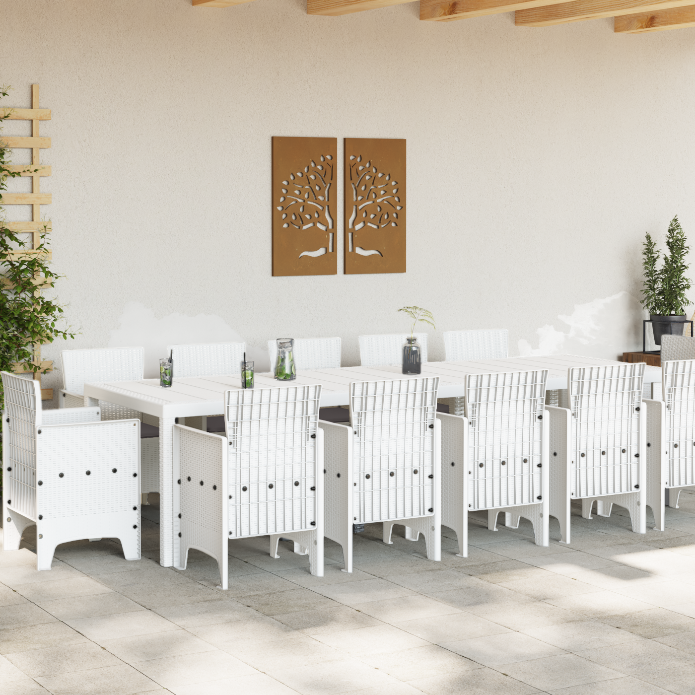 vidaXL Tuin Eetset met kussen 13 pcs Wit Groot Polyrattan