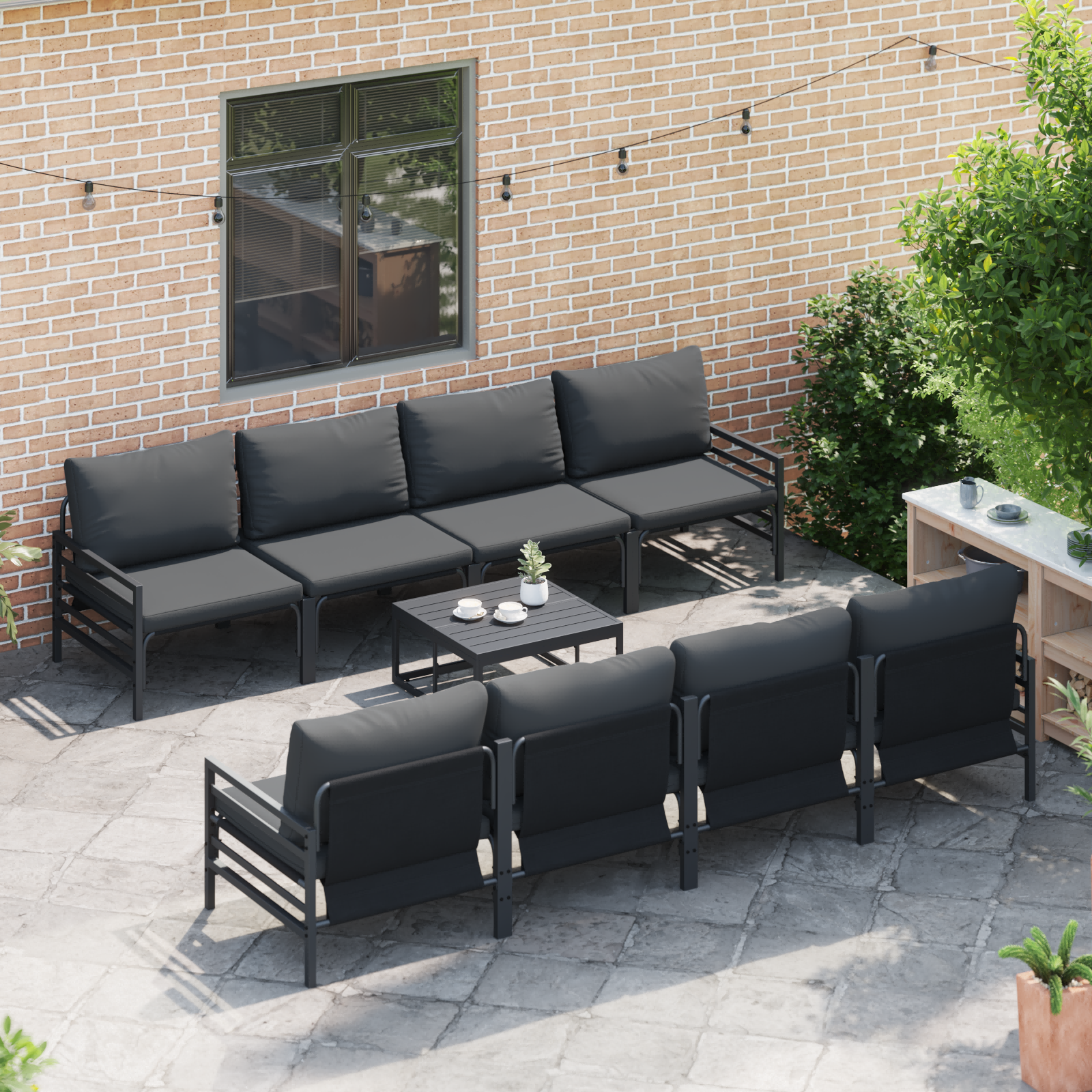 vidaXL Tuin Sofa Set 9 pcs Antraciet 70 x 70.5 x 31.5 cm Staal & Stof