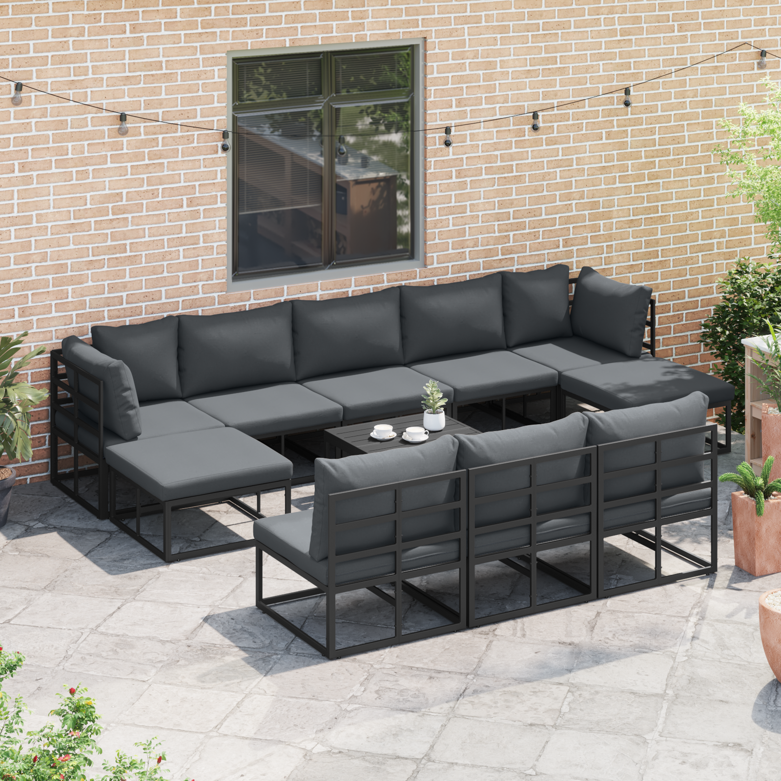 vidaXL Tuin Sofa Set 10 pcs Zwart 353 x 141.5 x 71 cm Aluminium