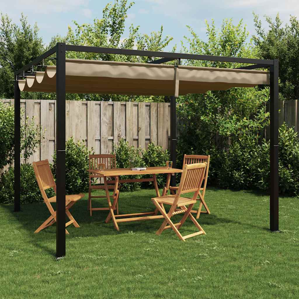 vidaXL Prieel met uittrekbaar dak 3x3 m staal taupe