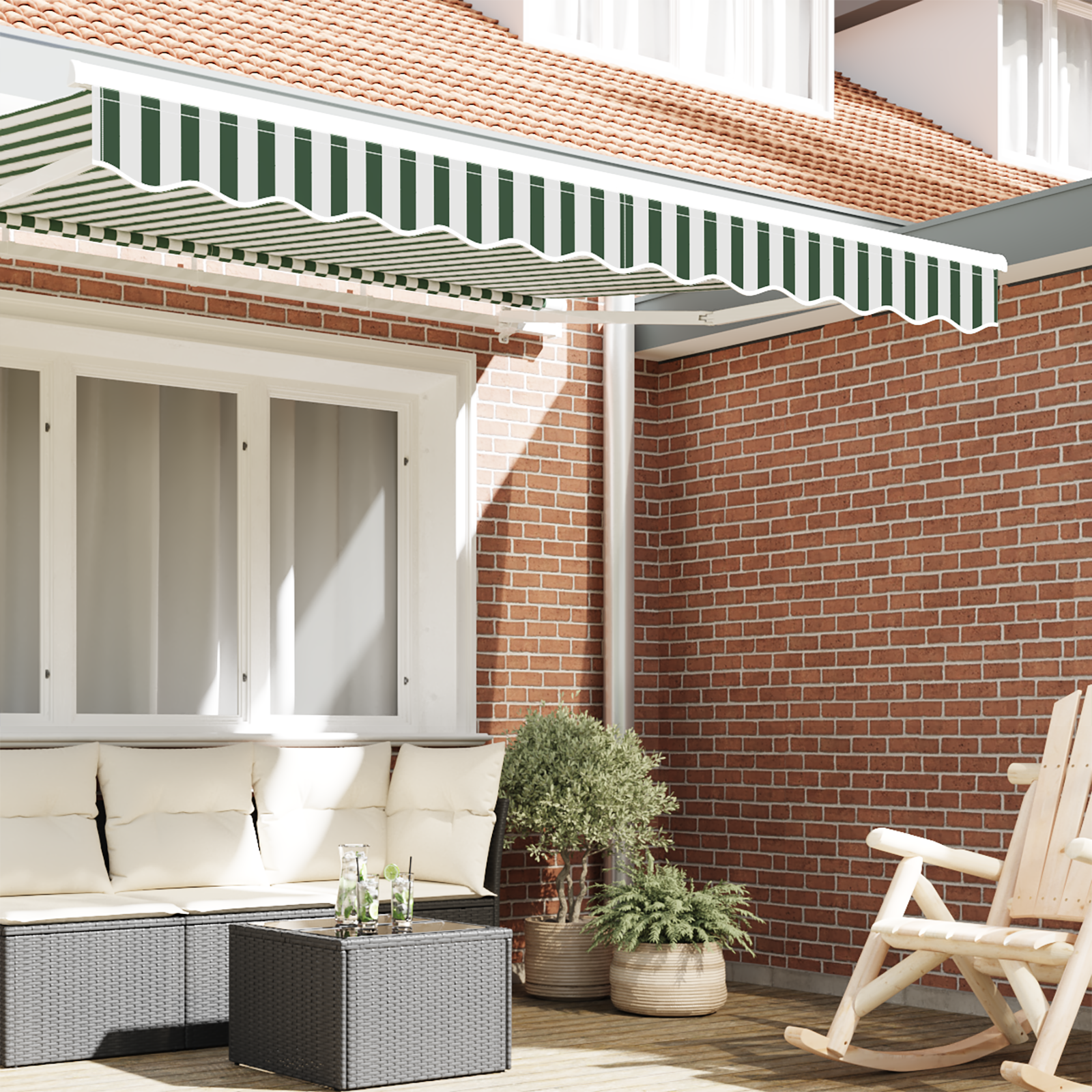vidaXL Luifel Voorkant Voor 3,5 m Frame Groen En Wit 3,3x0,2 m