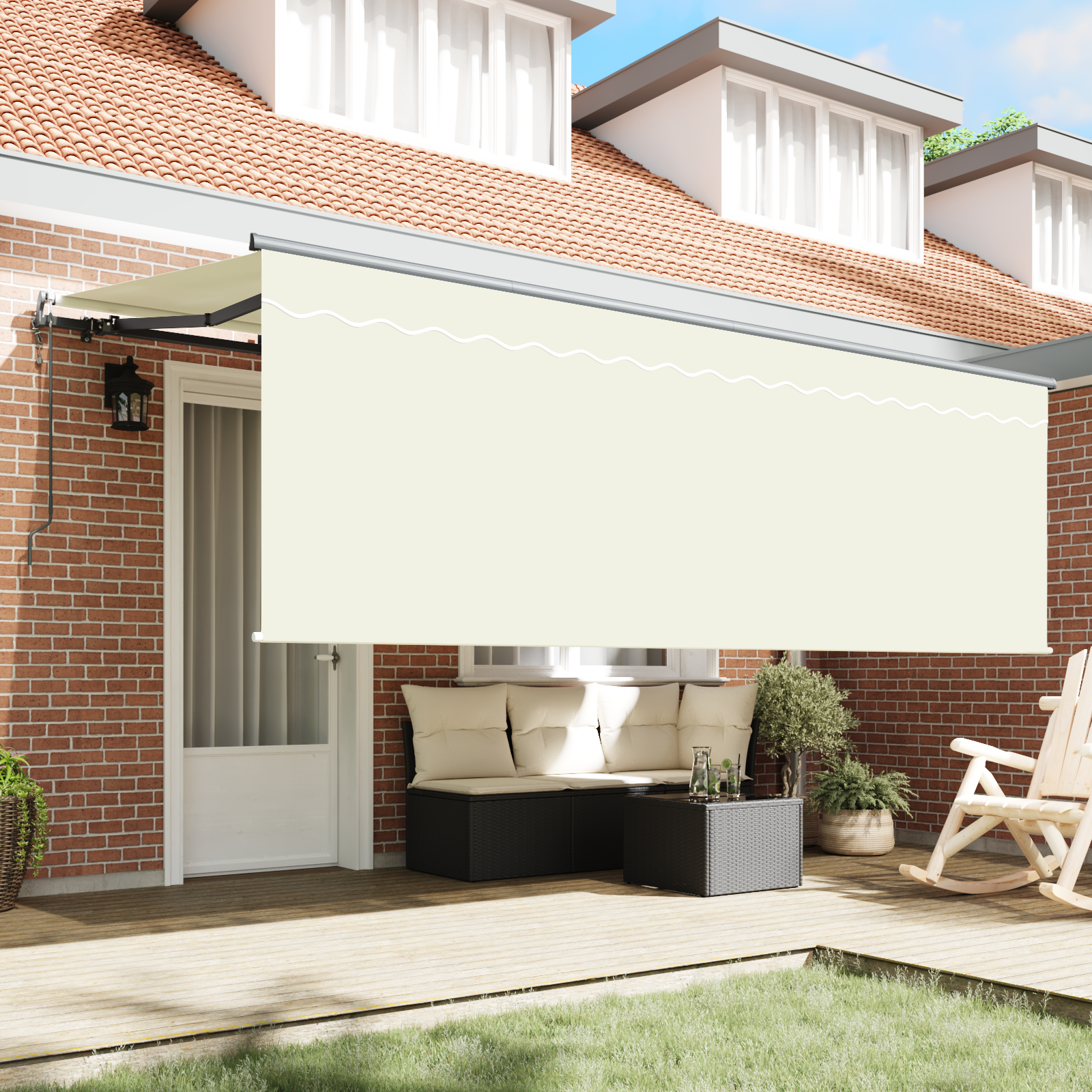 vidaXL Zonnescherm met Screen Crème 350 x 200 x 120 cm Stof, Metaal