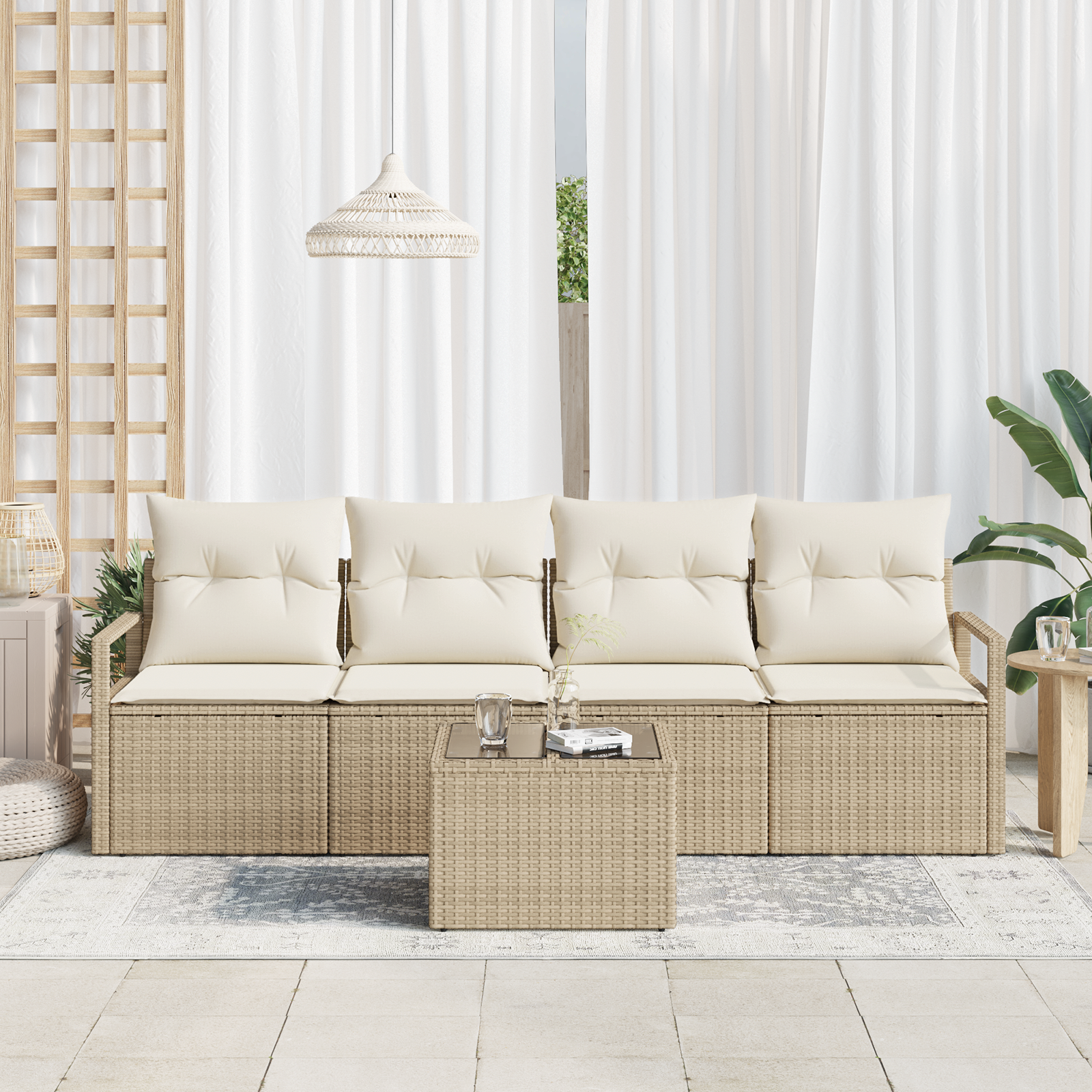 vidaXL 5-delige tuinsofa set met kussens in beige poly rattan