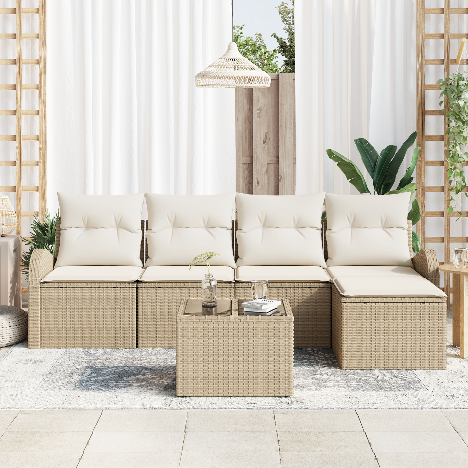 vidaXL 6-delige tuinset met kussens bruin poly rattan
