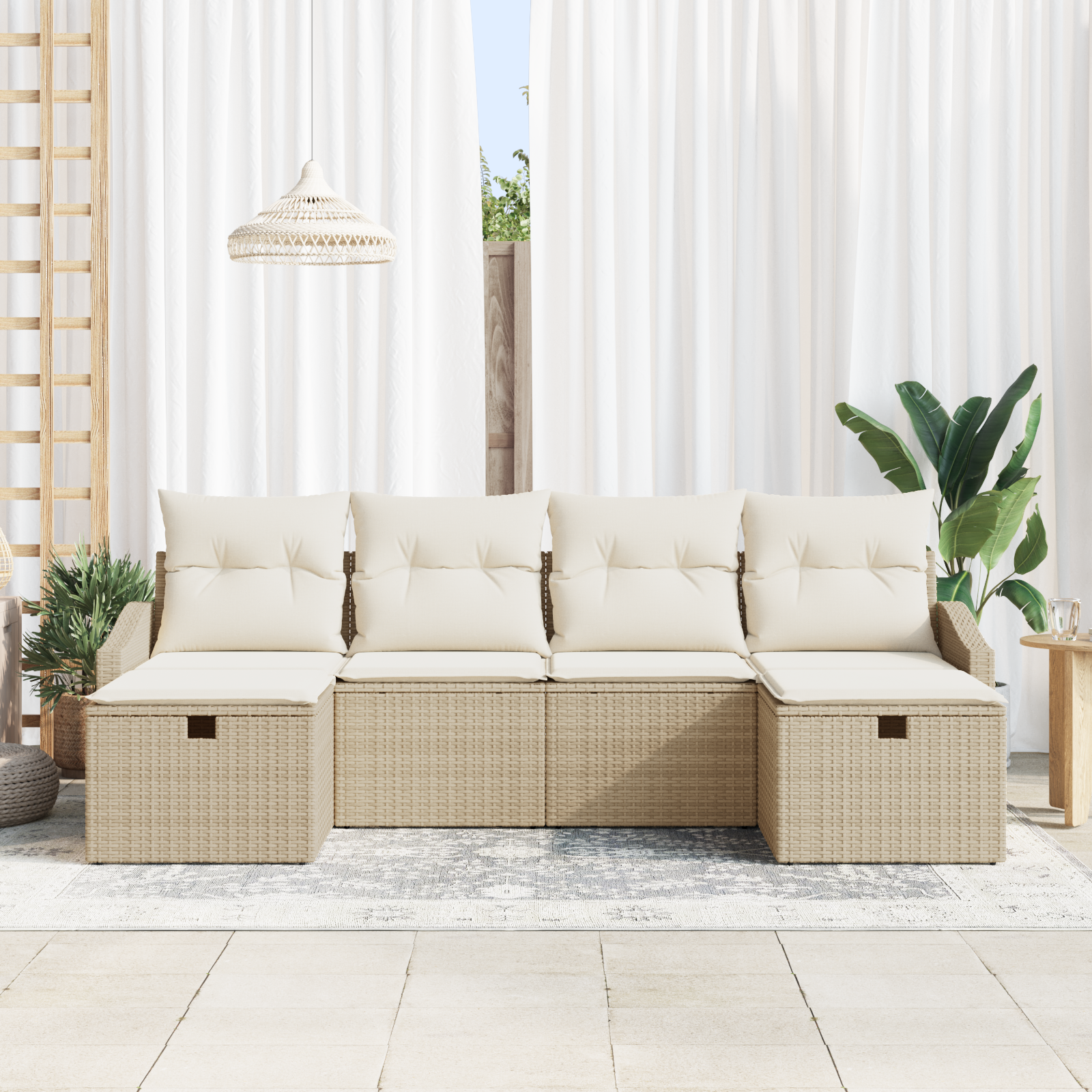 vidaXL 6-delige Tuinbankenset met kussens poly rattan beige