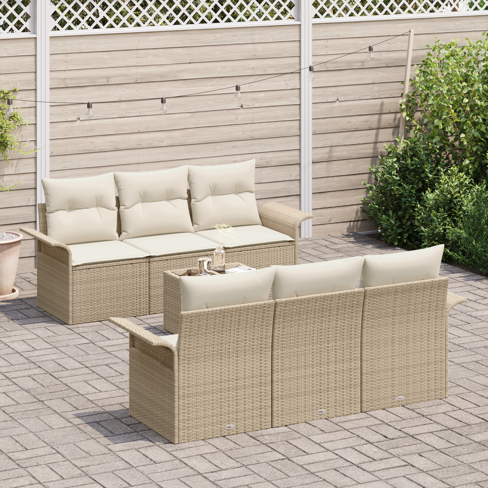 vidaXL 7-delige tuinsofa set met kussens in beige poly rattan