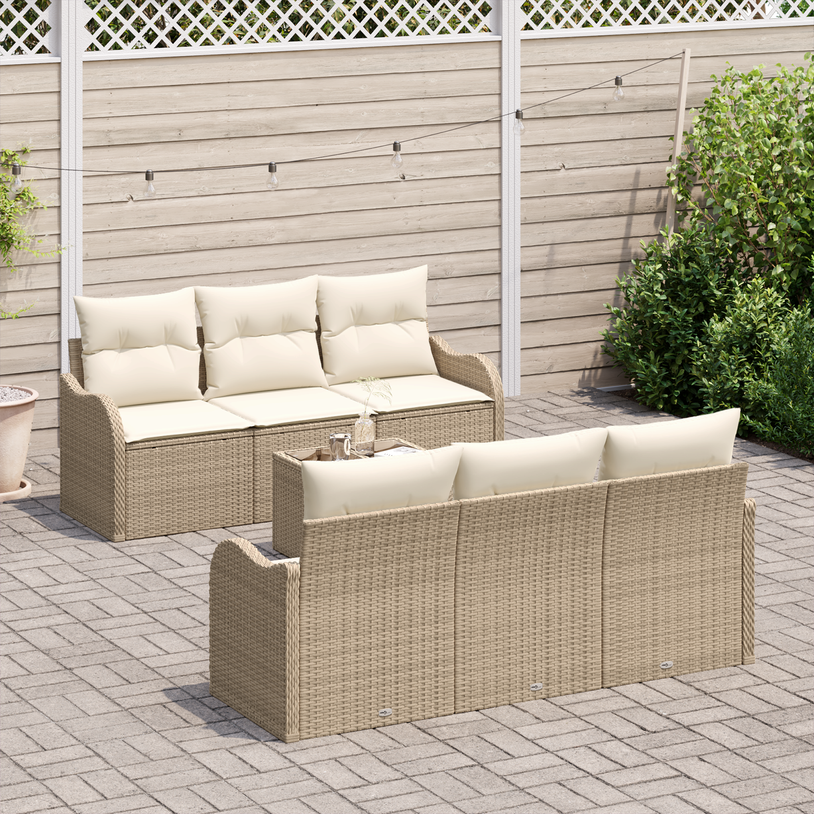vidaXL 7-delige tuinsofa set met kussens in beige poly rattan
