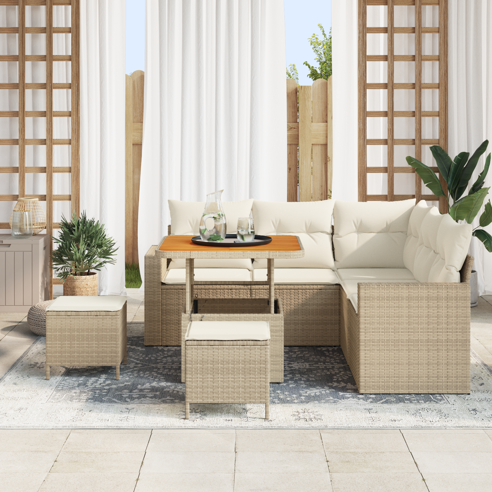 vidaXL 8-delige Tuinbankenset met kussens poly rattan acacia beige