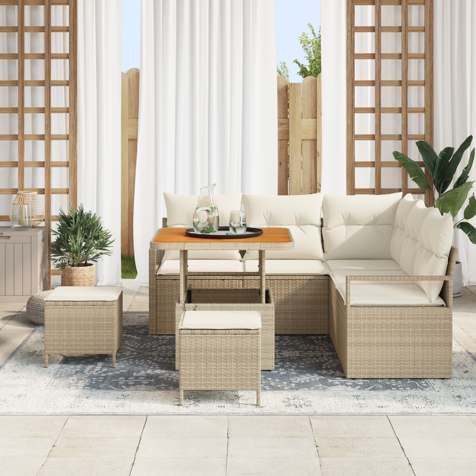 vidaXL 8-delige tuinset met kussens - Beige Poly Rattan en Acacia