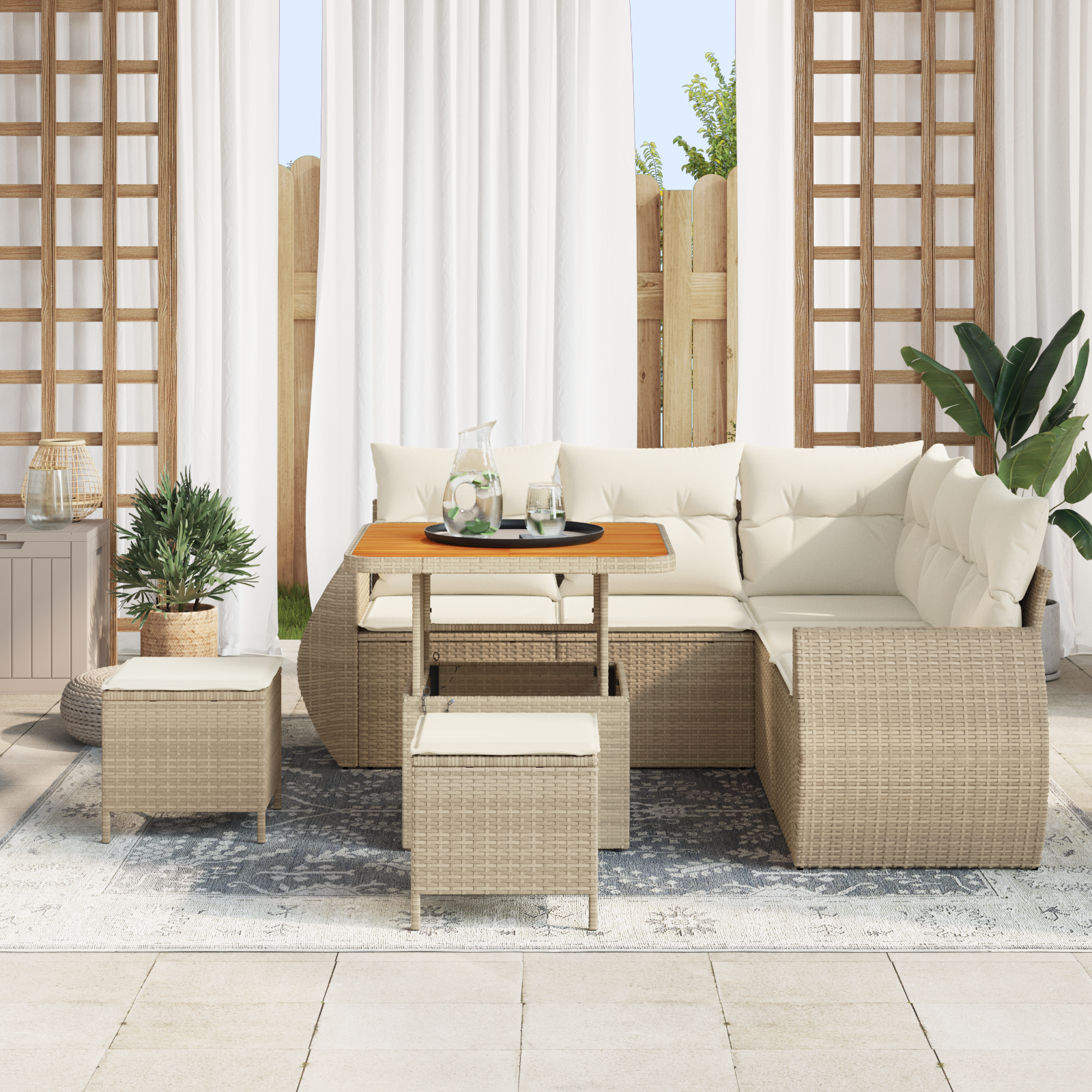 vidaXL 8-delige Tuinbankenset met kussens poly rattan acacia beige