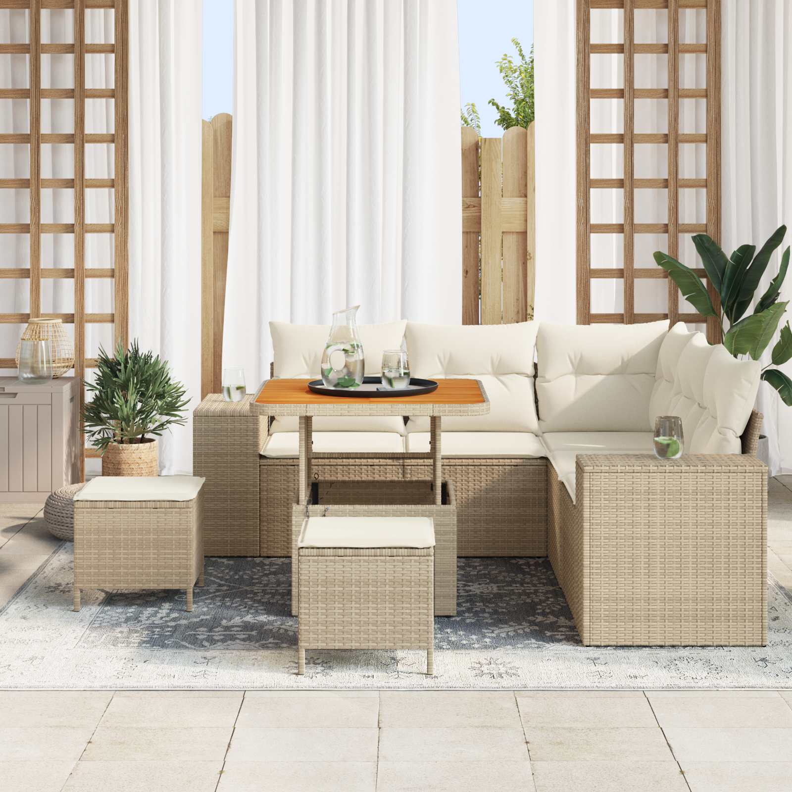 vidaXL 8-delige Tuinbankenset met kussens poly rattan acacia beige