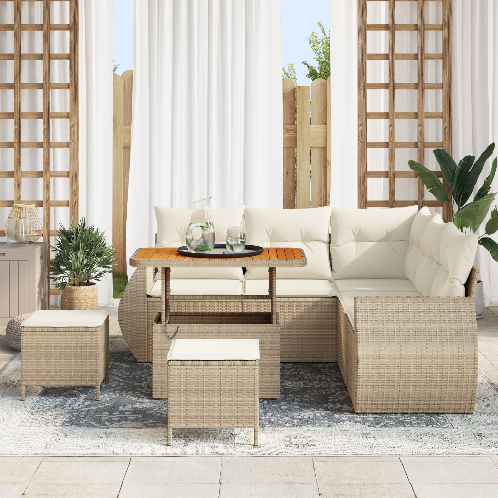 vidaXL 8-delige Tuinbankenset met kussens poly rattan acacia beige