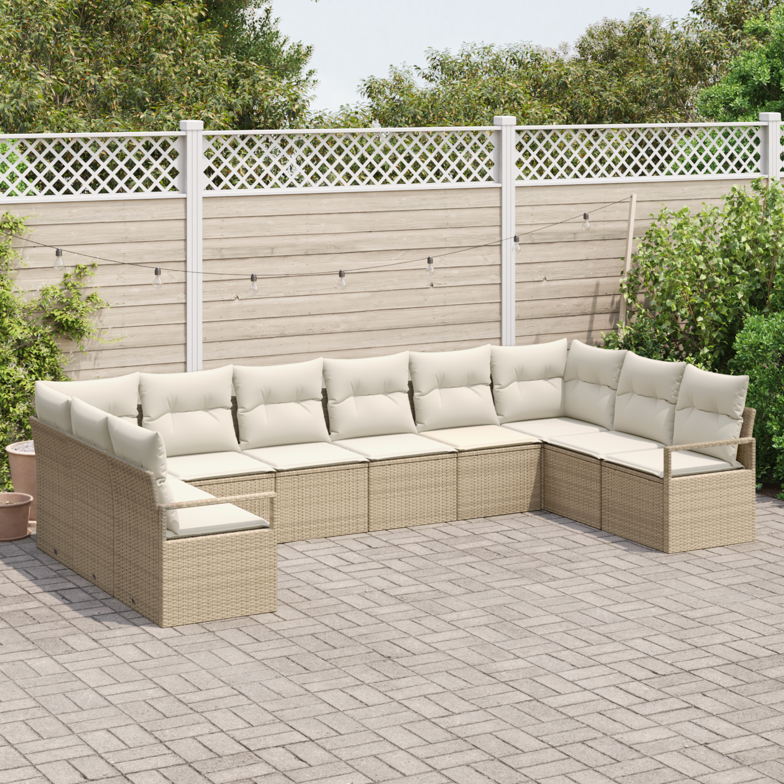 vidaXL 10-delige tuinsofa set met kussens in beige poly rattan