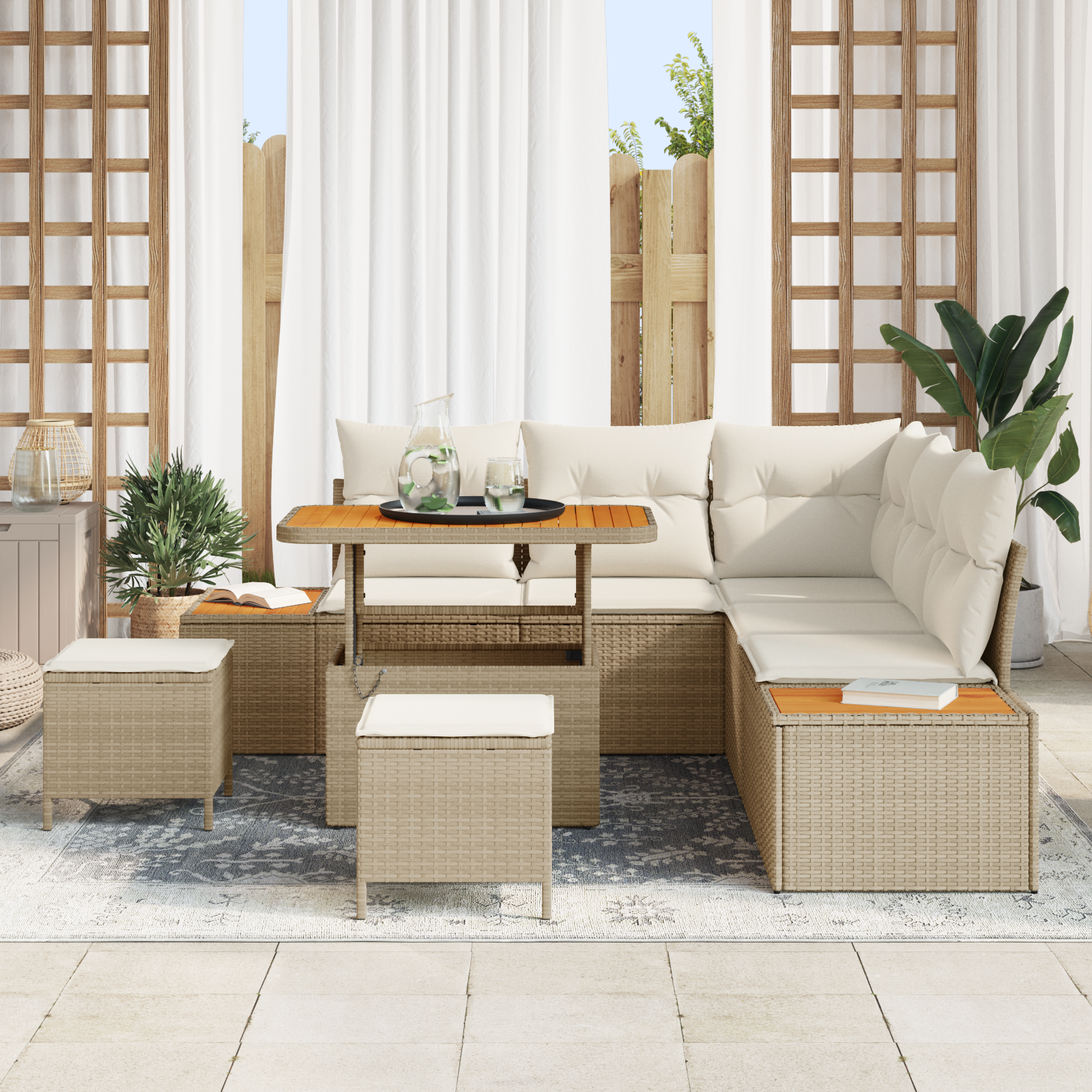 vidaXL 8-delige Tuinbankenset met kussens poly rattan acacia beige