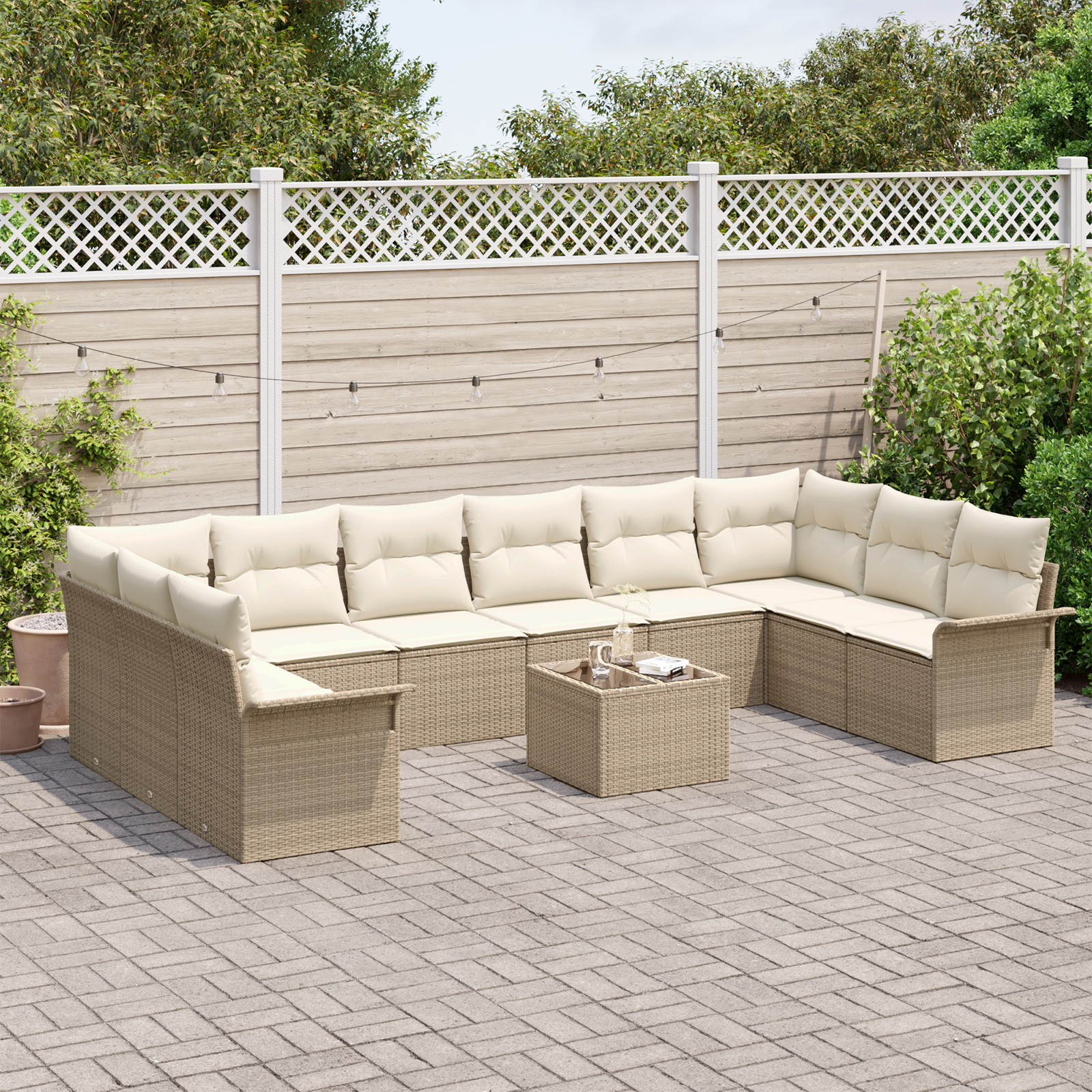 vidaXL 11-delige Tuinbankenset met kussens poly rattan bruin