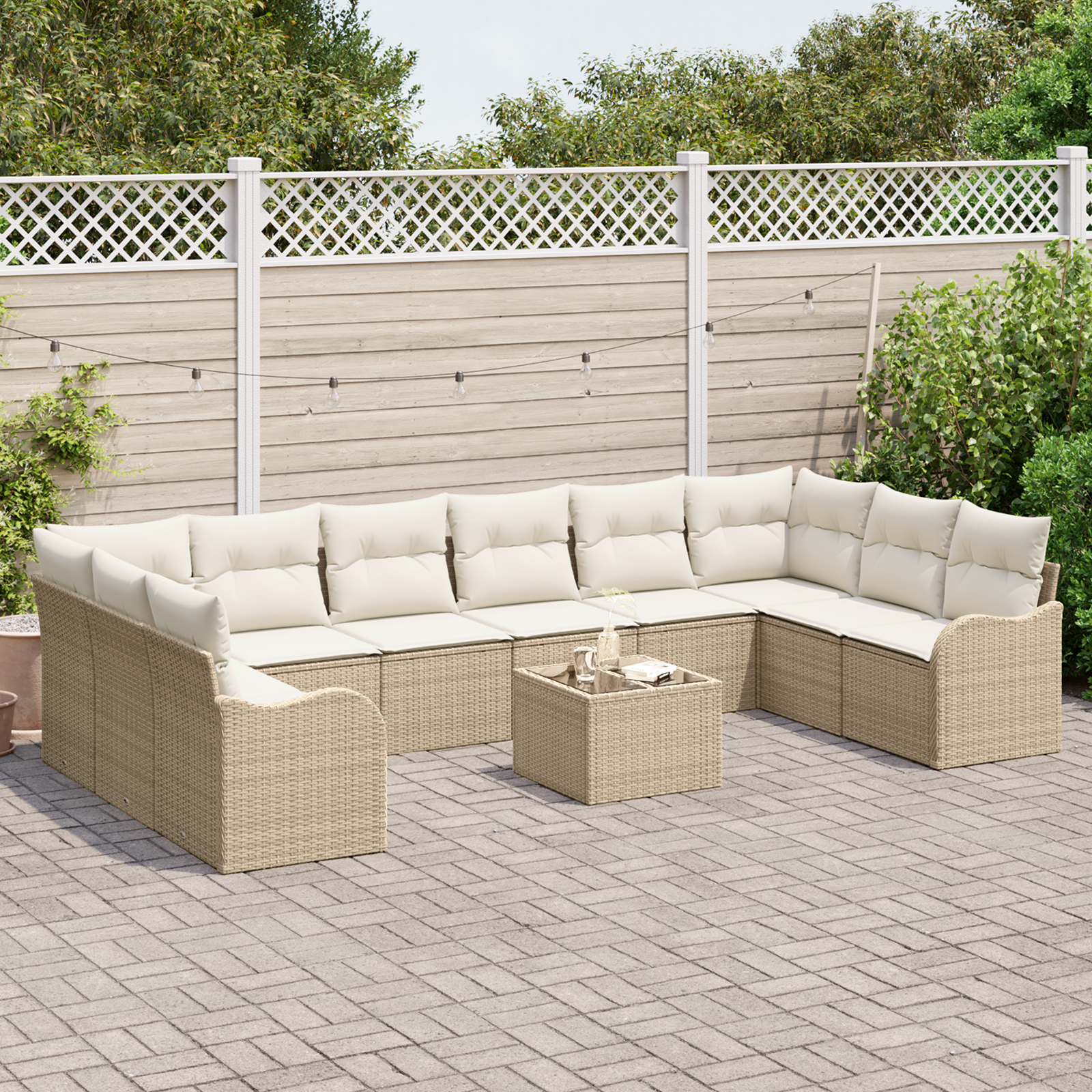 vidaXL 11-delige Tuinbankenset met kussens poly rattan bruin
