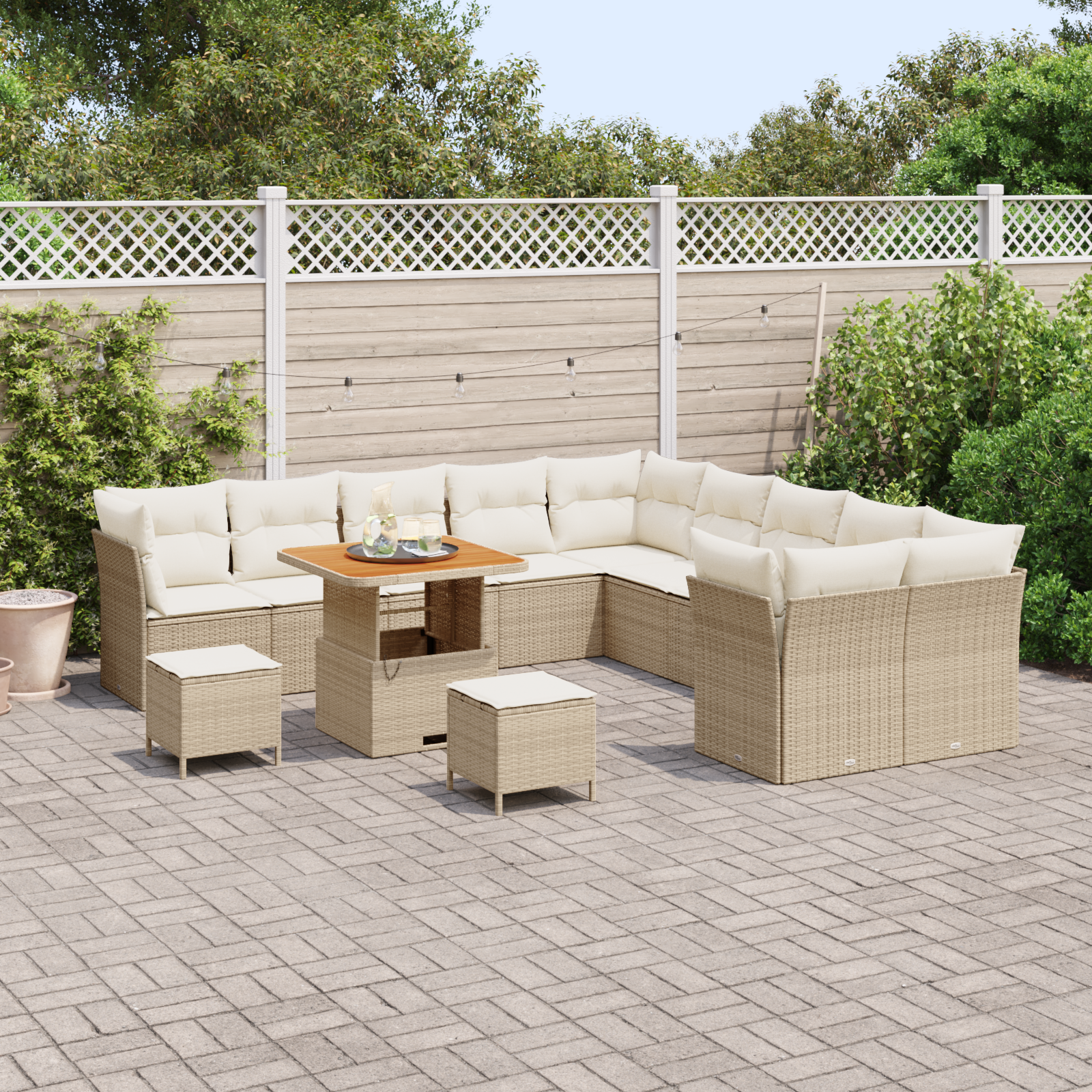 vidaXL 13-delige tuinsofa set met kussens in beige, van poly rattan en acacia
