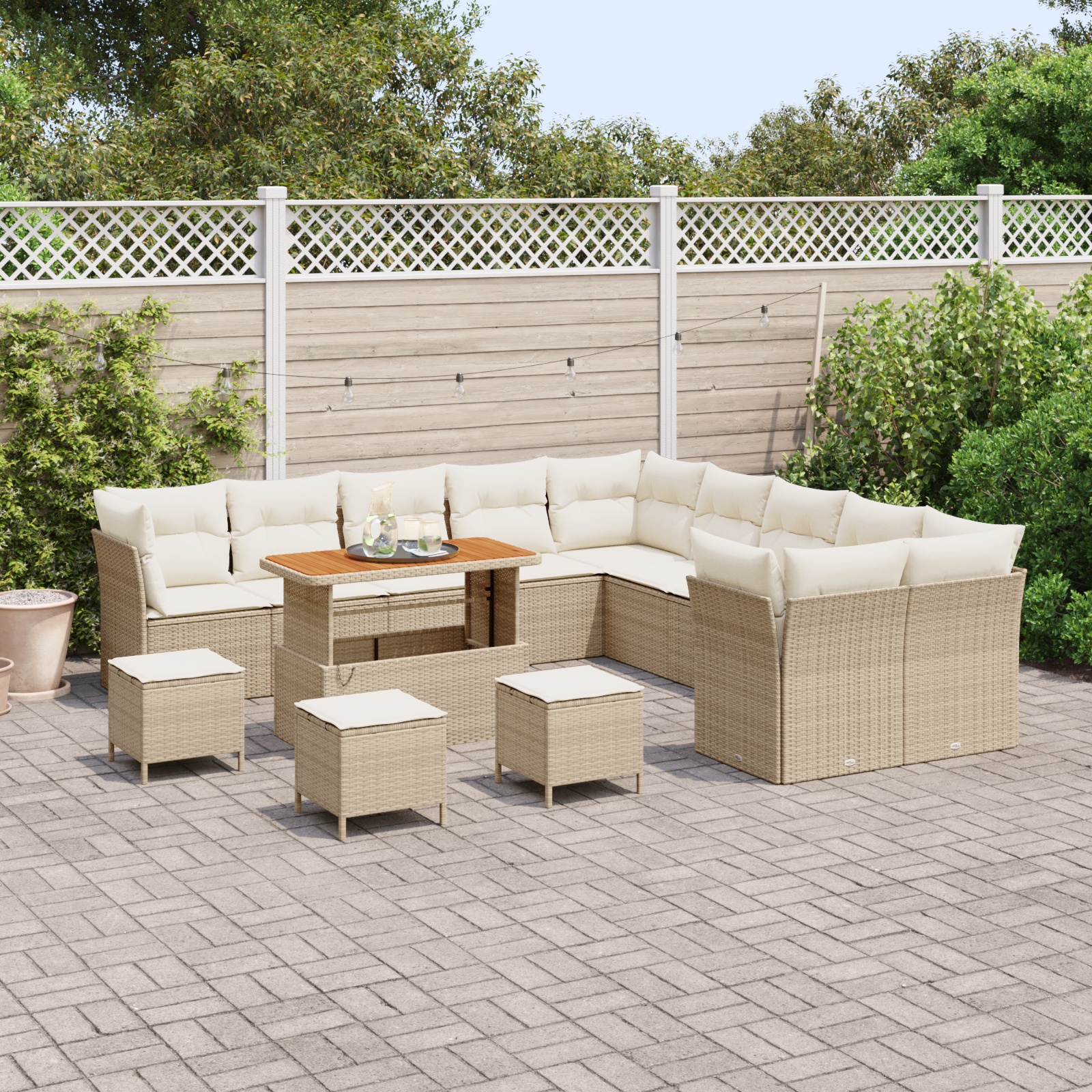 vidaXL 14-delige lounge set met kussens in beige van poly rattan en acacia
