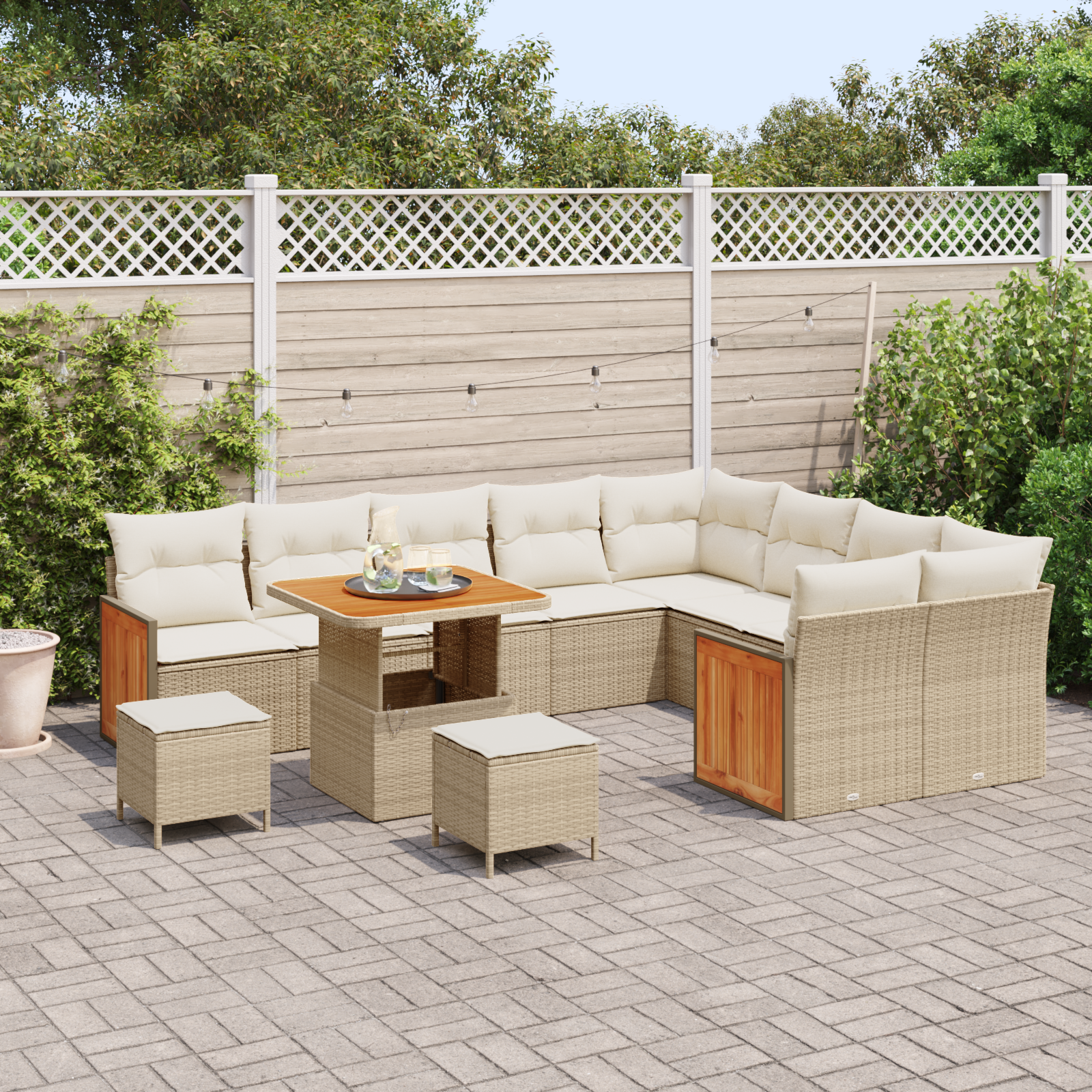vidaXL 12-delige Tuinbankenset met kussens poly rattan acacia beige