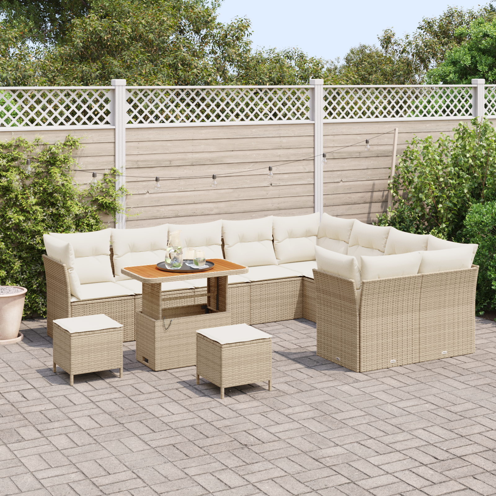 vidaXL 12-delige Tuinbankenset met kussens poly rattan acacia beige