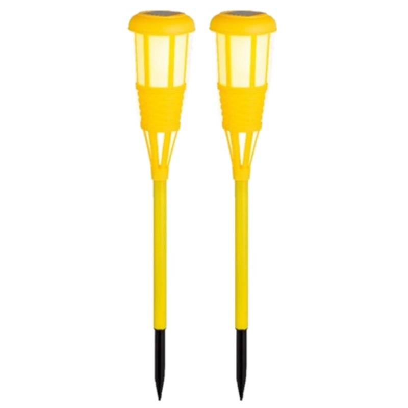 Lumineo 2x stuks solar tuinfakkel/tuinlamp geel op zonne-energie 61 cm -