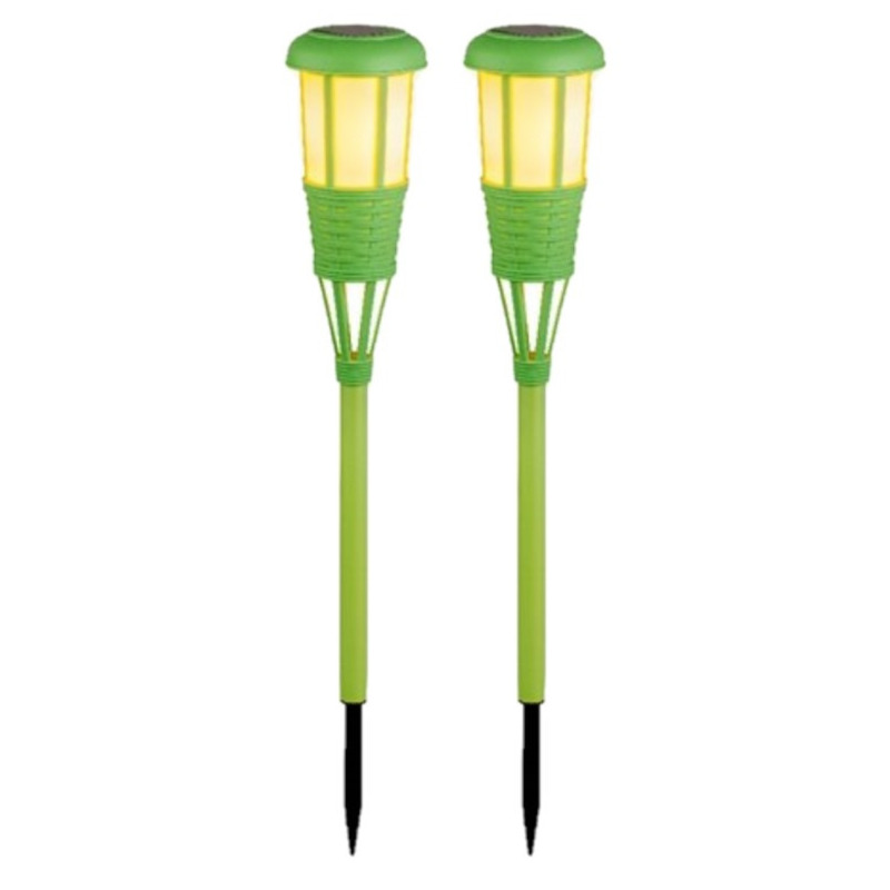 Lumineo 2x stuks solar tuinfakkel/tuinlamp groen op zonne-energie 61 cm -