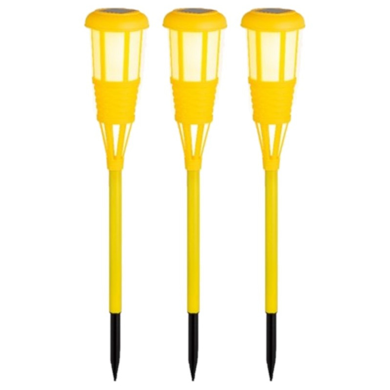 Lumineo 3x stuks solar tuinfakkel/tuinlamp geel op zonne-energie 61 cm -