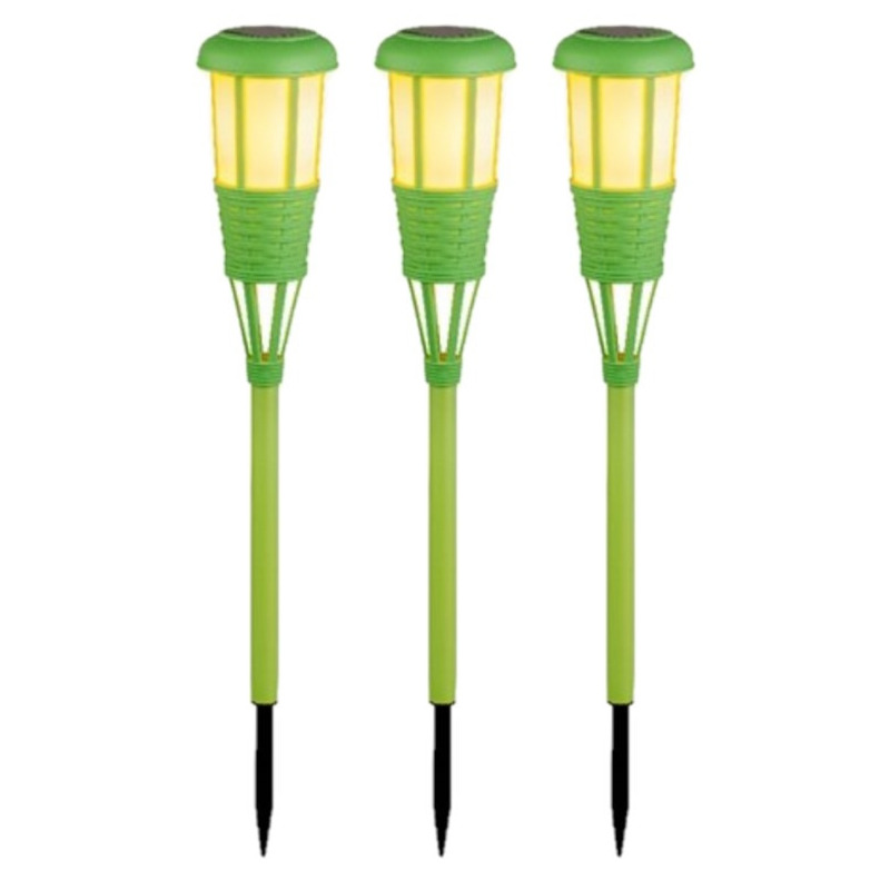 Lumineo 3x stuks solar tuinfakkel/tuinlamp groen op zonne-energie 61 cm -