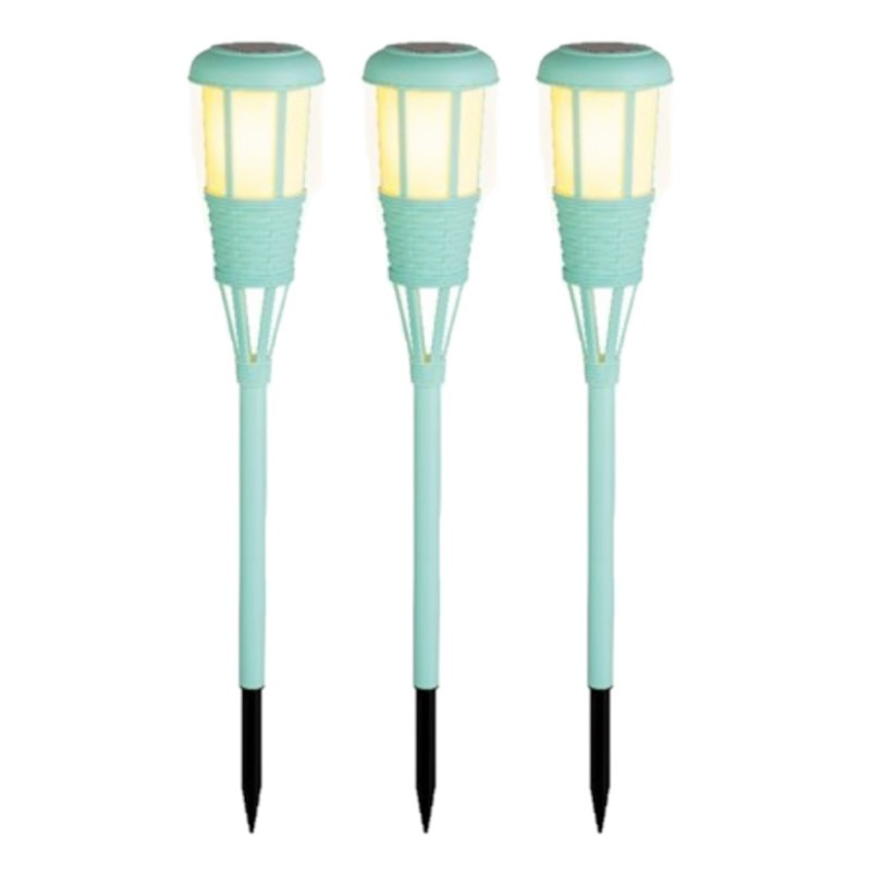 Lumineo 3x stuks solar tuinfakkel/tuinlamp turquoise op zonne-energie 61 cm -