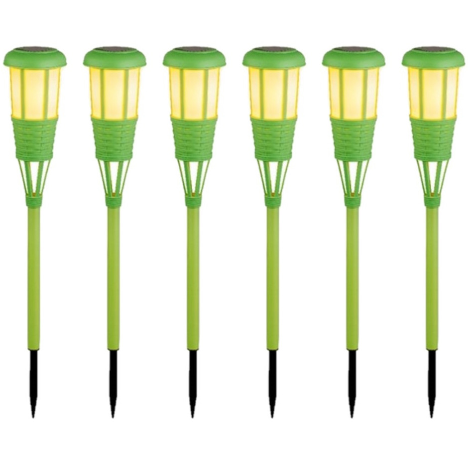 Lumineo 6x stuks solar tuinfakkel/tuinlamp groen op zonne-energie 61 cm -