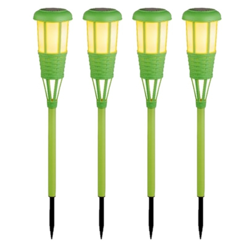 Lumineo 8x stuks solar tuinfakkel/tuinlamp groen op zonne-energie 61 cm -