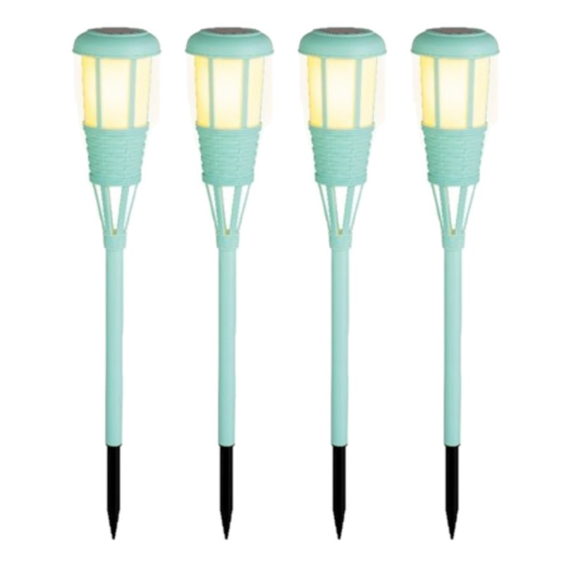 Lumineo 8x stuks solar tuinfakkel/tuinlamp turquoise op zonne-energie 61 cm -