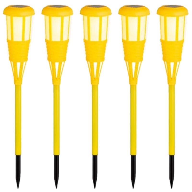 Lumineo 10x stuks solar tuinfakkel/tuinlamp geel op zonne-energie 61 cm -