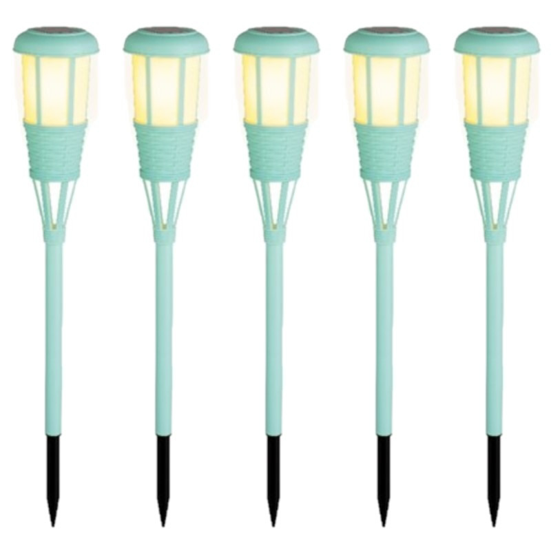 Lumineo 10x stuks solar tuinfakkel/tuinlamp turquoise op zonne-energie 61 cm -