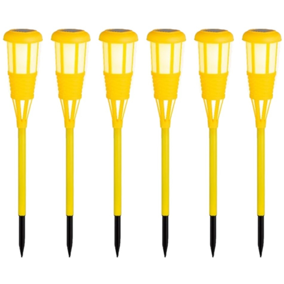 Lumineo 12x stuks solar tuinfakkel/tuinlamp geel op zonne-energie 61 cm -