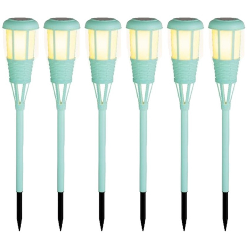 Lumineo 12x stuks solar tuinfakkel/tuinlamp turquoise op zonne-energie 61 cm -