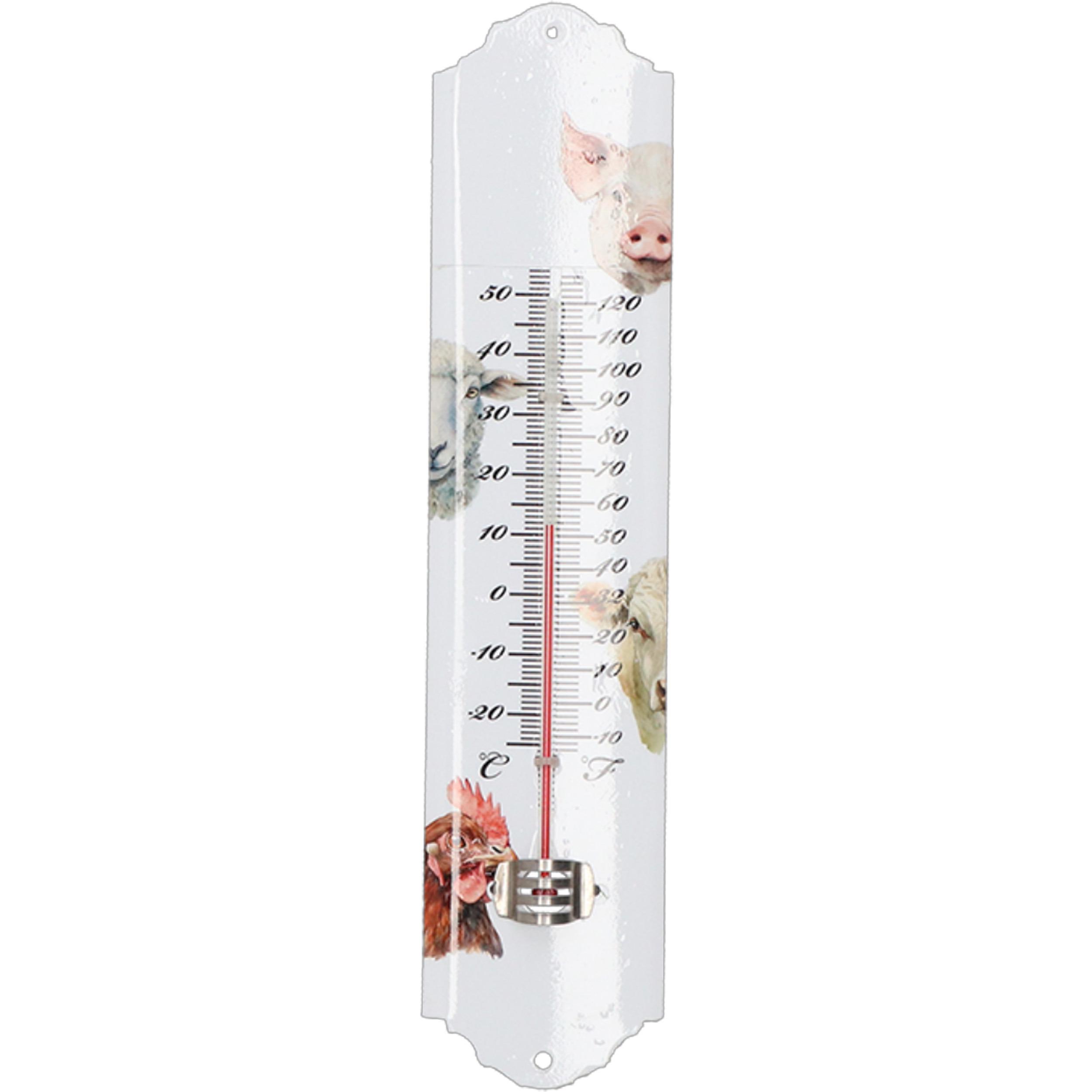 Esschert Design thermometer Boerderijdieren - voor binnen en buiten - 30 x 7 cm - Celsius/fahrenheit -