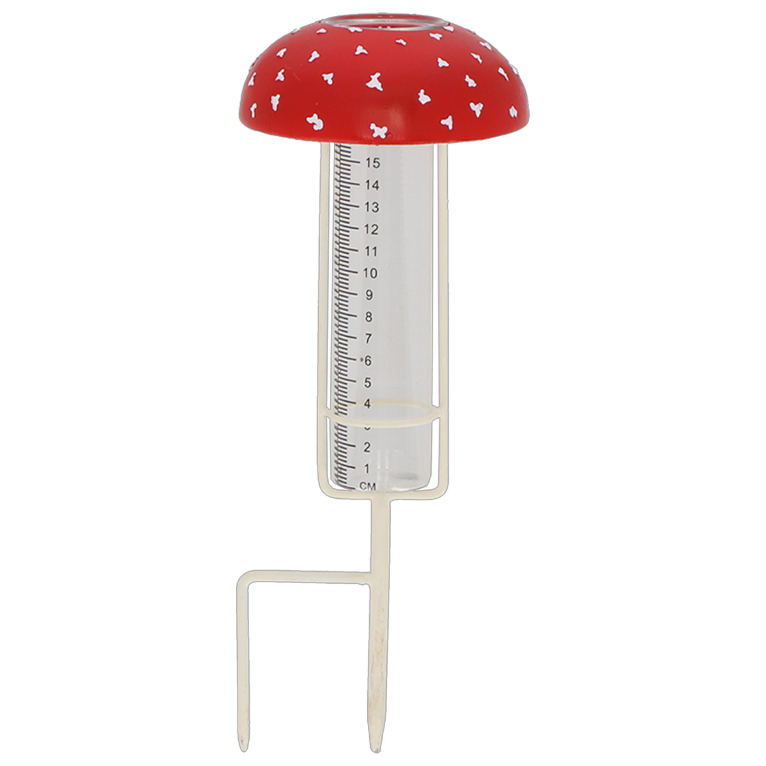 World of Weather Regenmeter - vliegenzwam - rood - glas - met grondpin - cm -