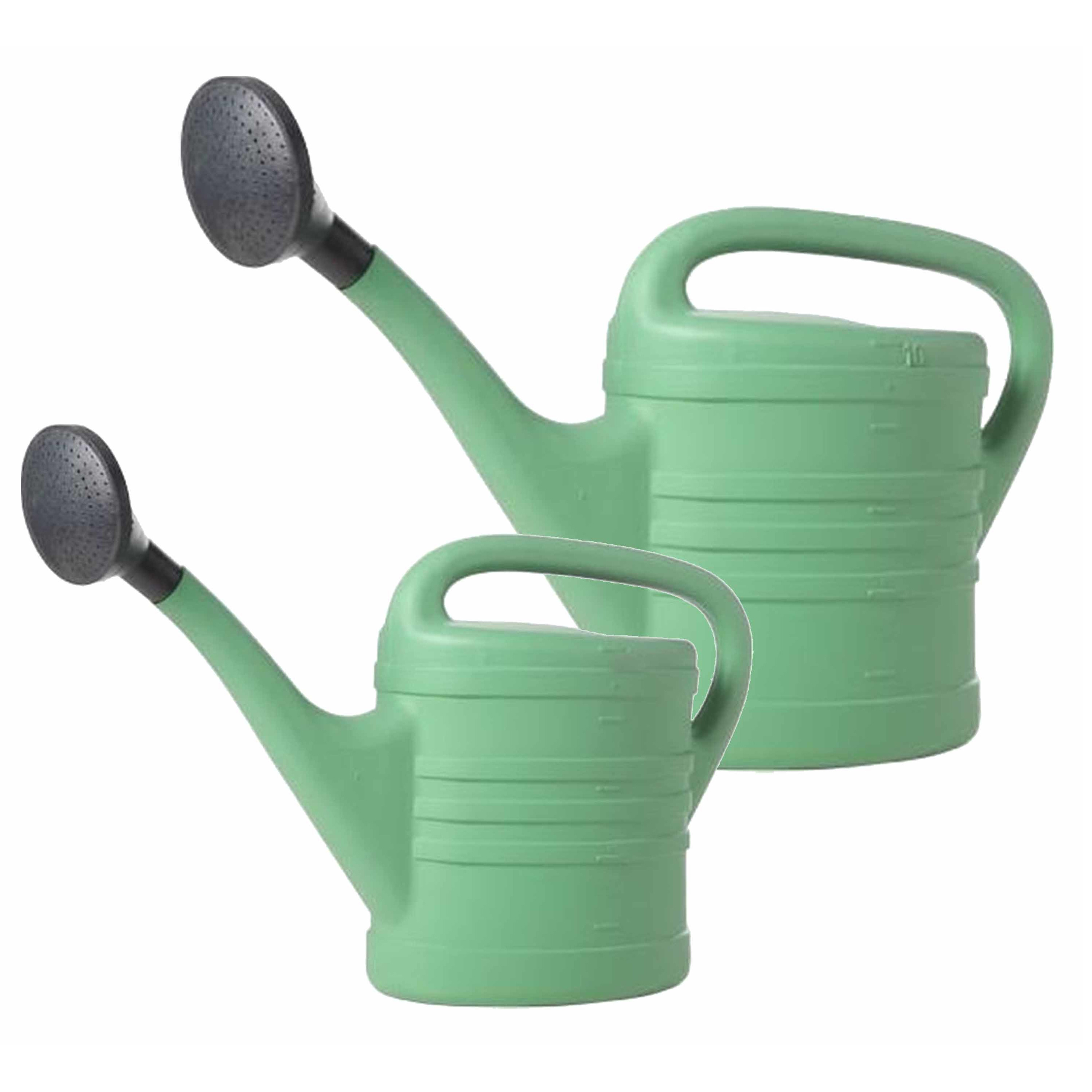 Merkloos 2x stuks kunststof tuin gieters 5 en 10 liter groen -