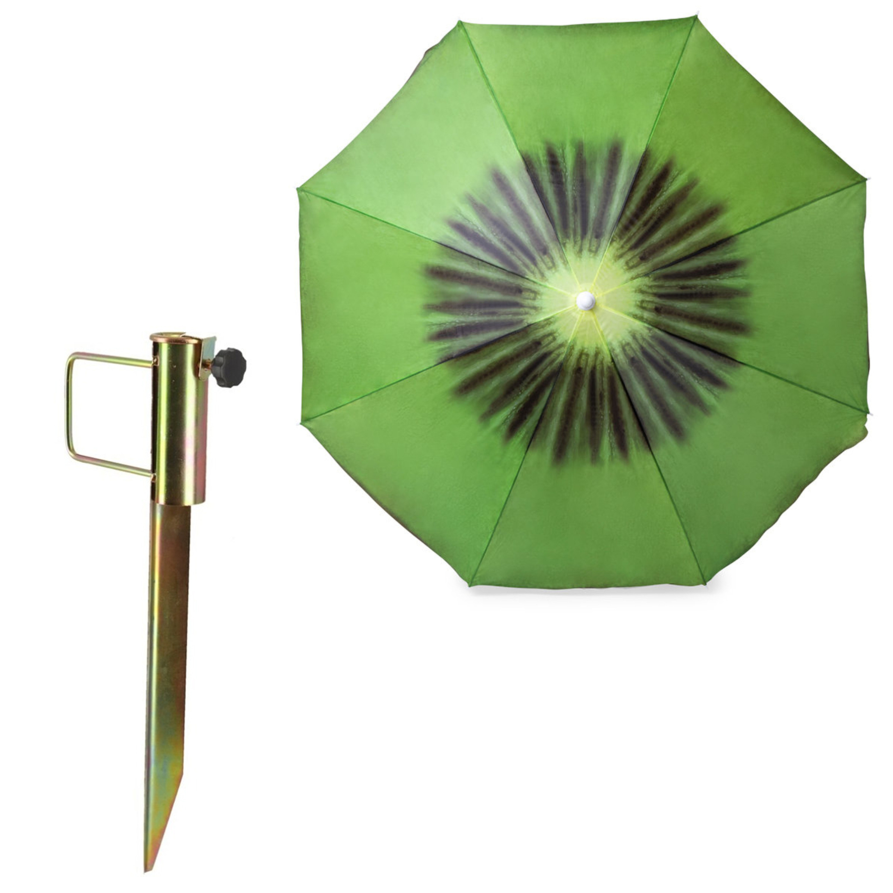 Merkloos Strand/tuinParasol met metalen grondharing - kiwi fruit groen - polyester - Dia 160 cm - verstelbaar -