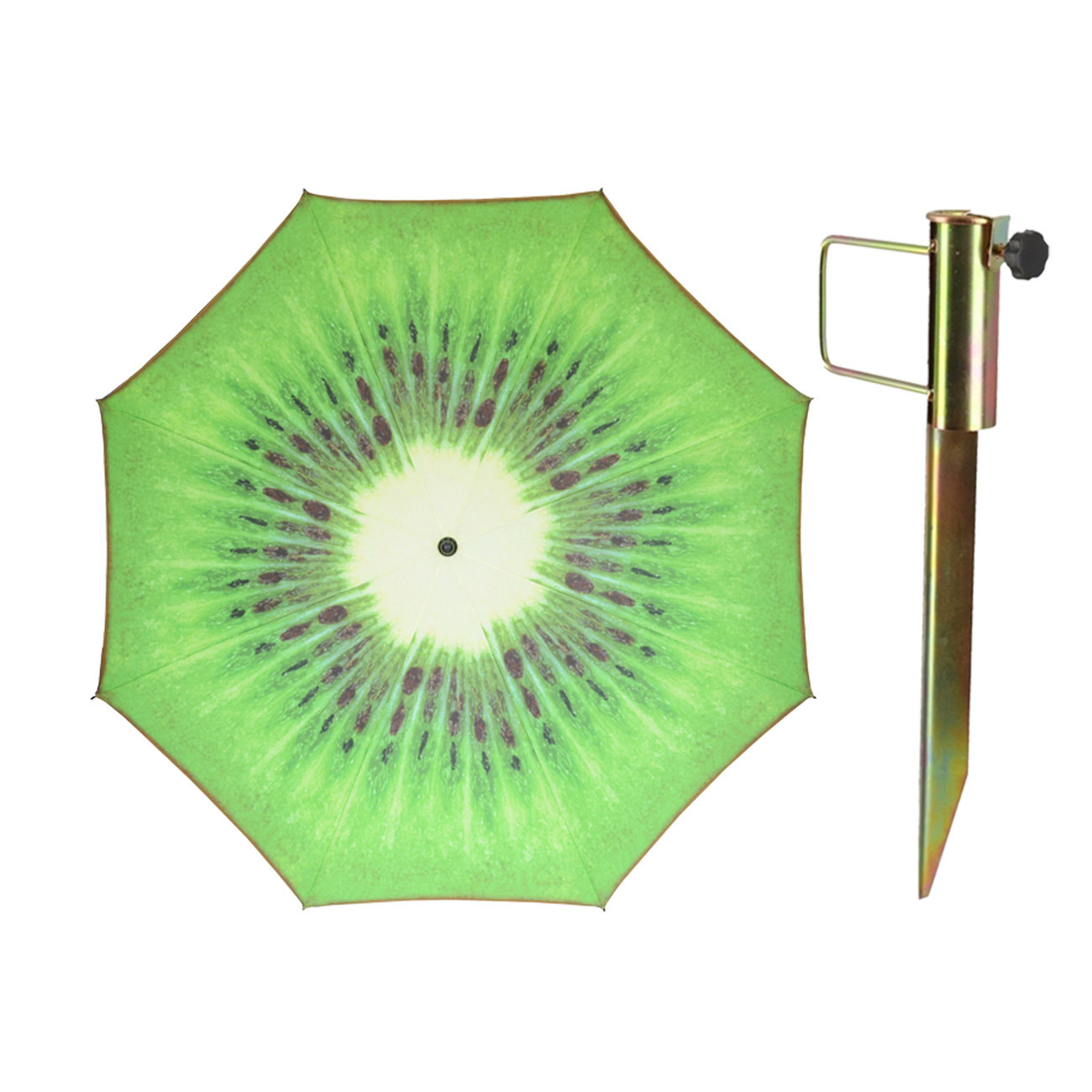 Merkloos Parasol met metalen grondharing - kiwi fruit groen - polyester - Dia 180 cm - verstelbaar -