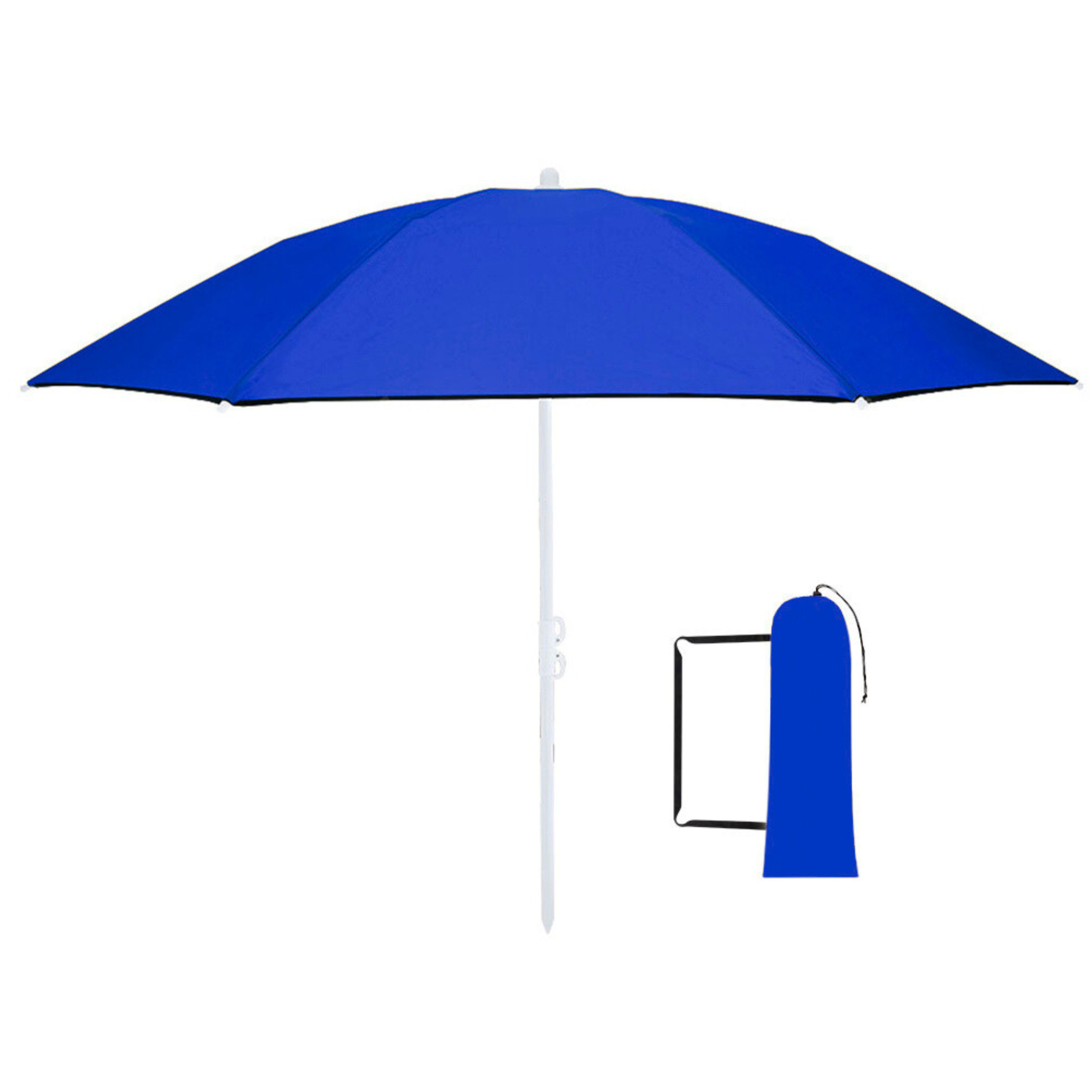 Merkloos Strand Parasol Vibe - D160 cm - blauw - opvouwbaar - verstelbare hoogte - met opbergtas -