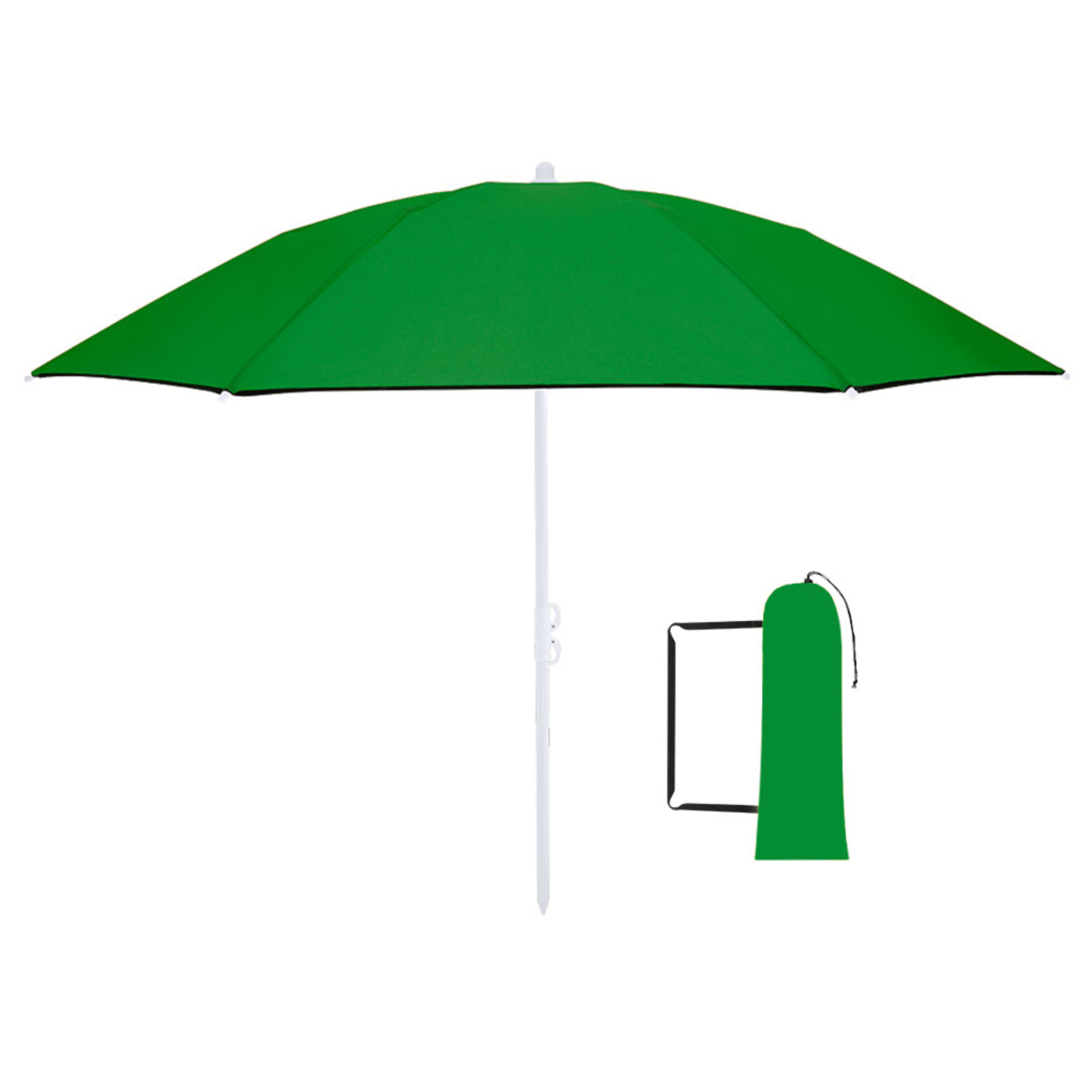 Merkloos Strand Parasol Vibe - D160 cm - groen - opvouwbaar - verstelbare hoogte - met opbergtas -