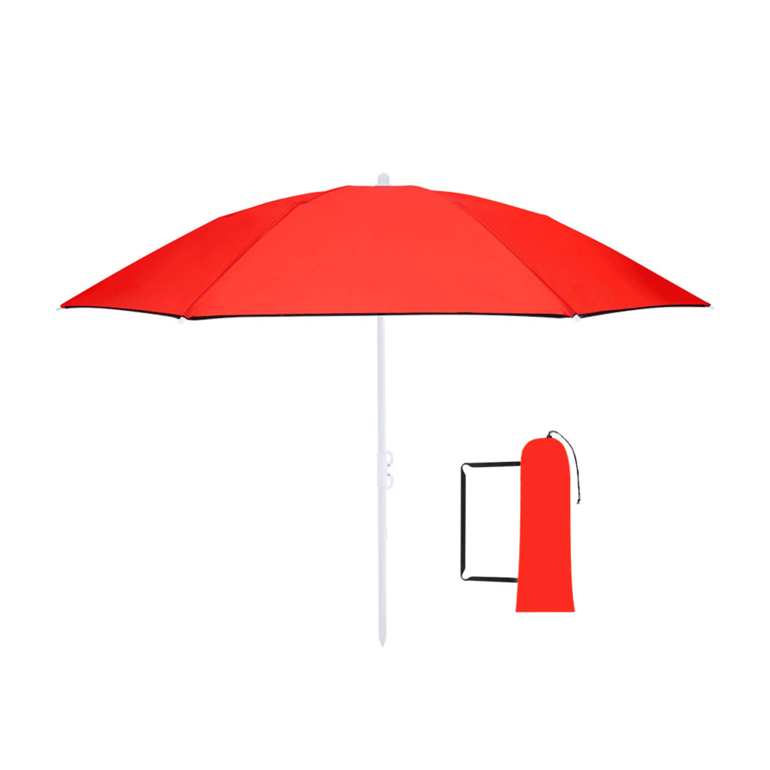 Merkloos Strand Parasol Vibe - D160 cm - rood - opvouwbaar - verstelbare hoogte - met opbergtas -