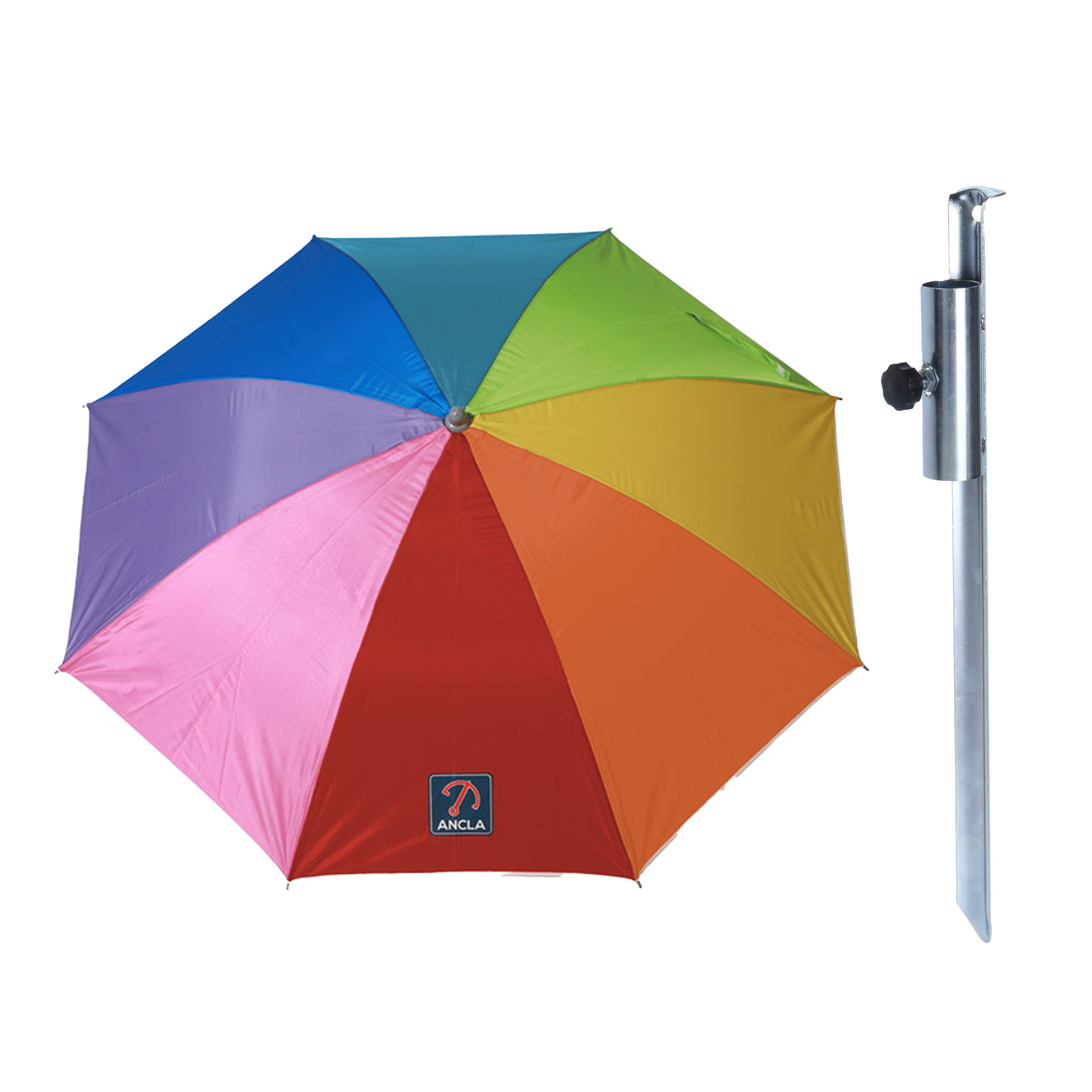 Merkloos Parasol met metalen grondharing - multi kleuren - polyester - Dia 200 cm - verstelbaar -