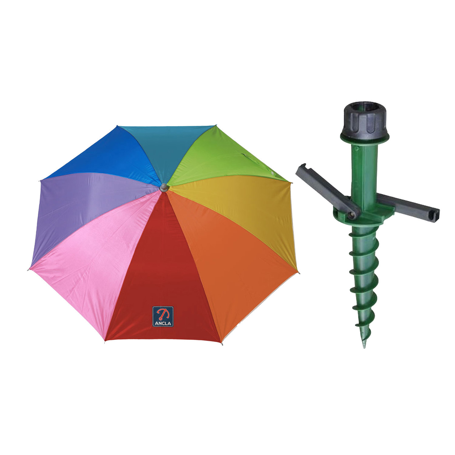 Merkloos Parasol met dikke grondharing - kleurenmix - polyester - Dia 180 cm - voor het strand - Zomers -