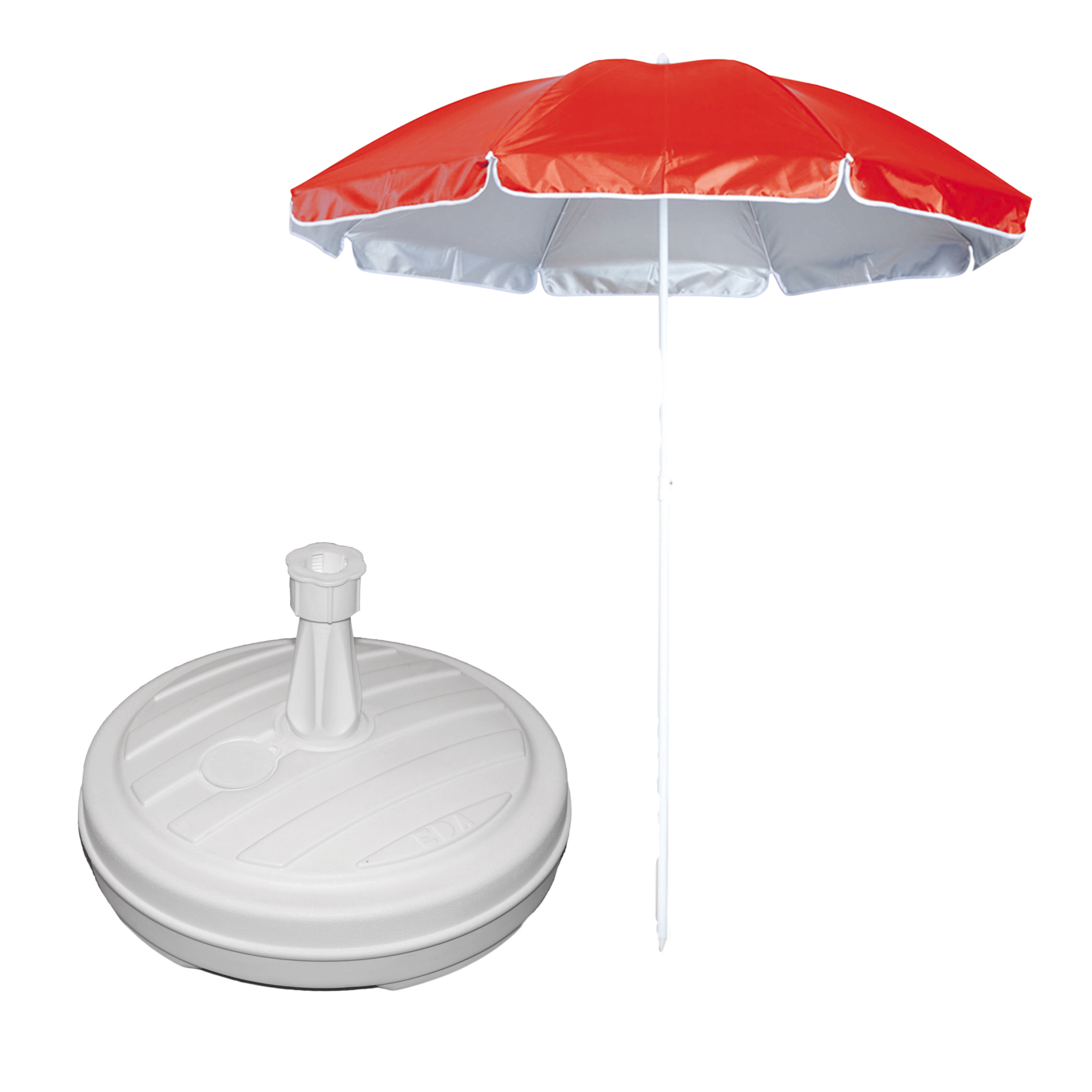 Merkloos Tuin parasol - met vulbare parasolvoet in wit - doek rood - D150 cm - polyester -